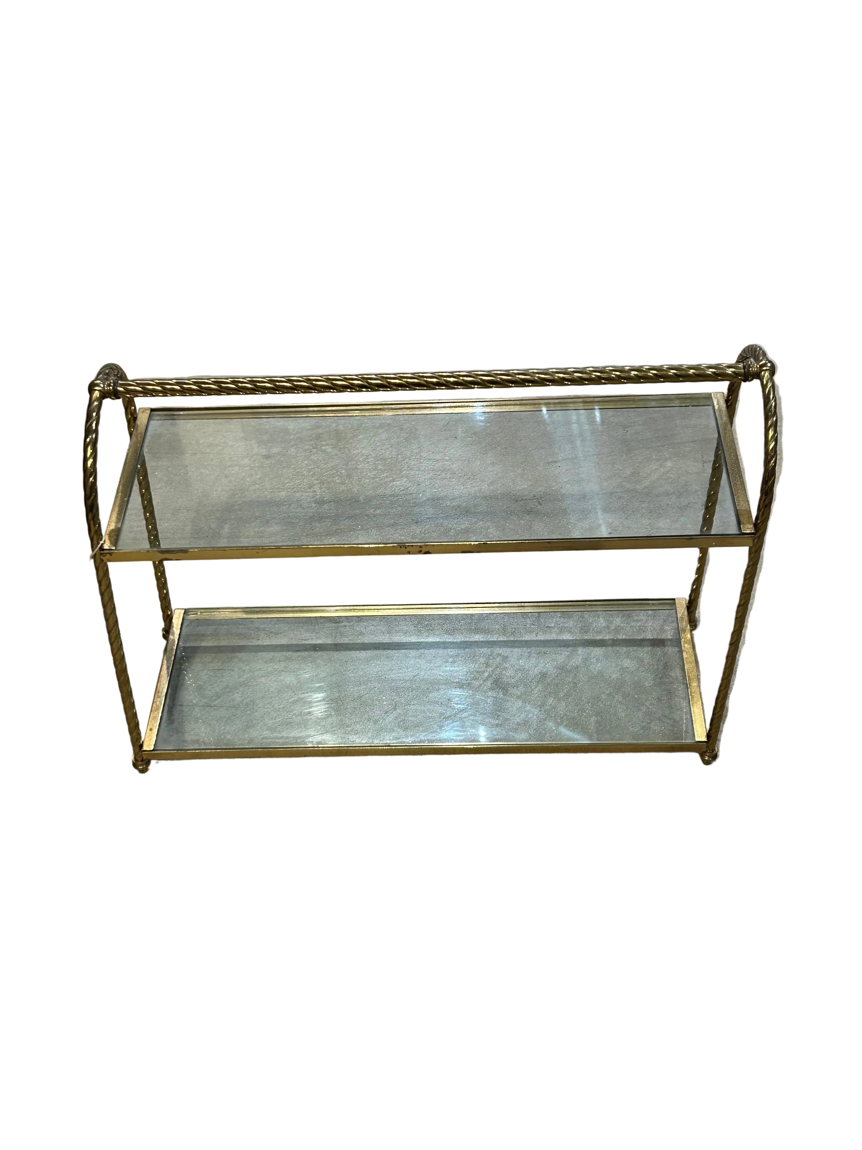 Vintage Hollywood regency brass and glass shelf