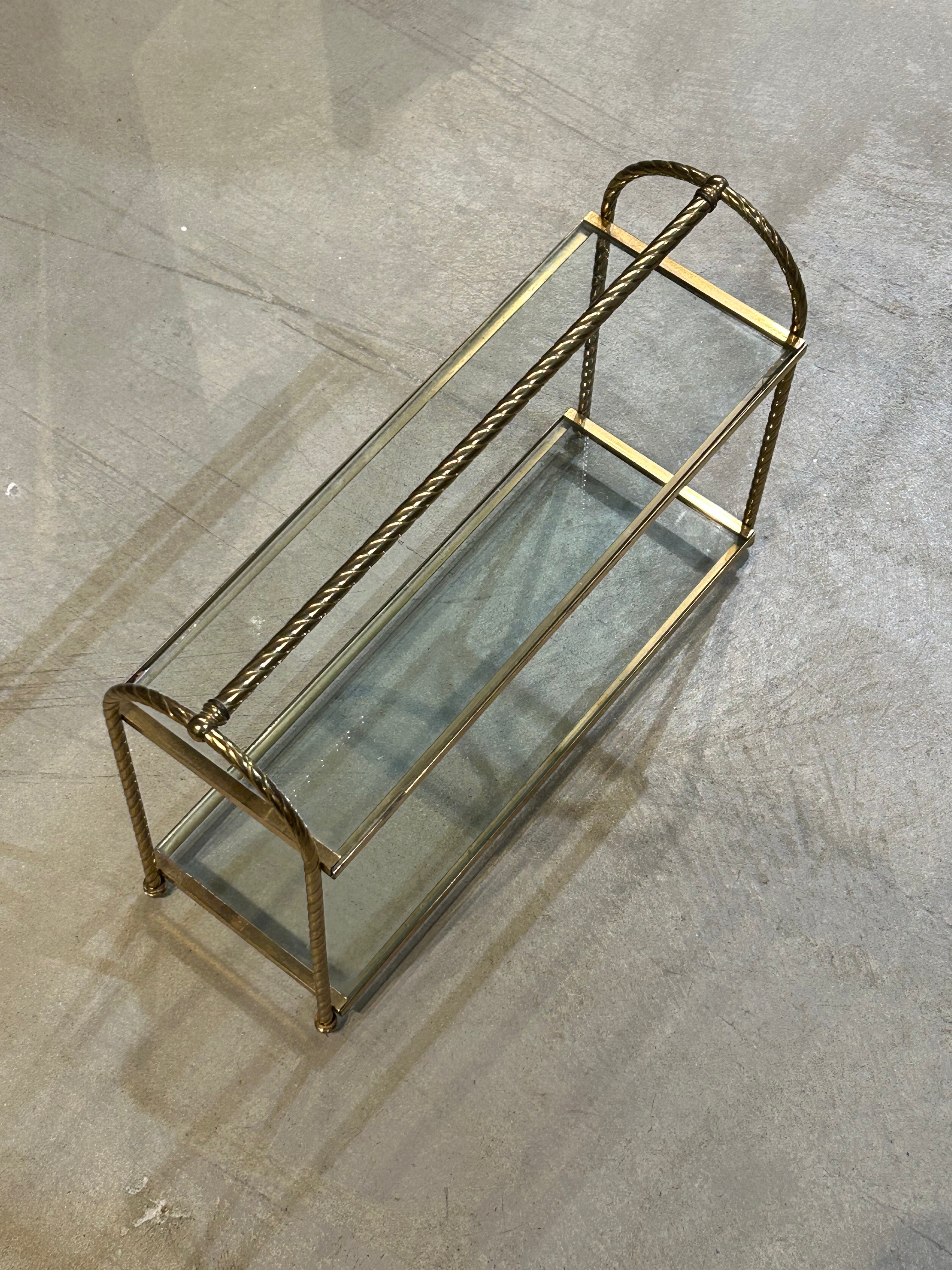 Vintage Hollywood regency brass and glass shelf