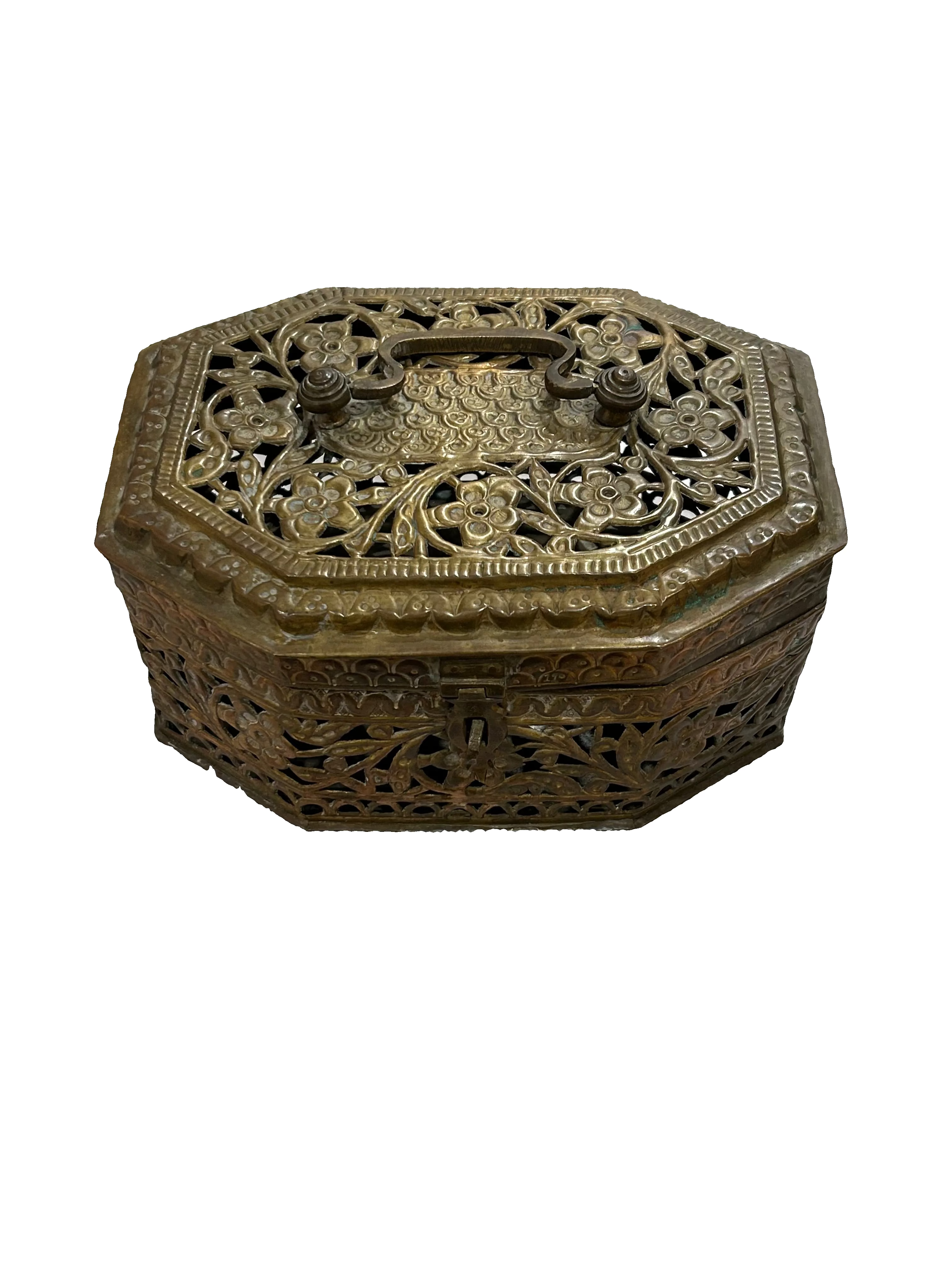 Vintage floral brass cricket box