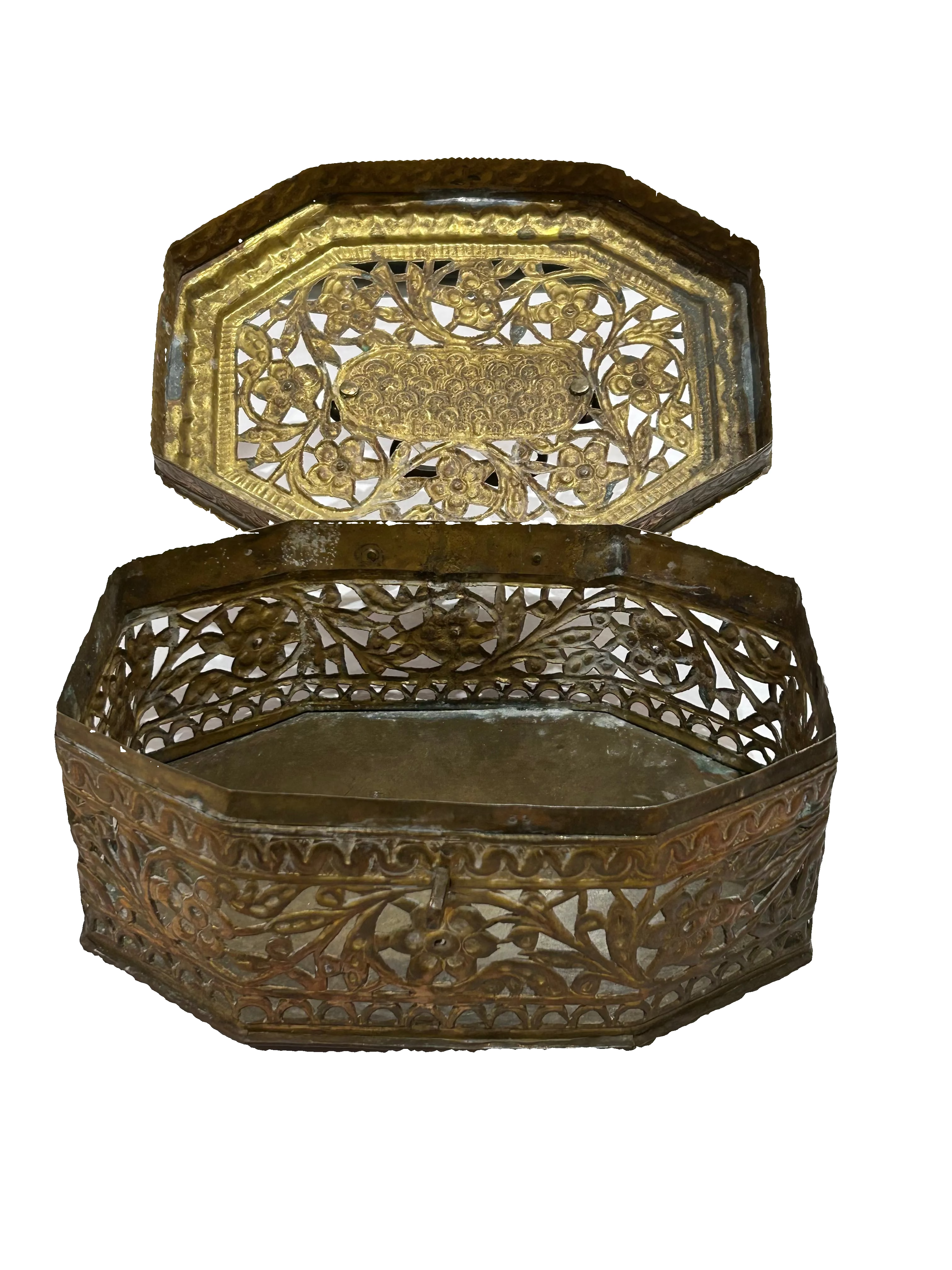 Vintage floral brass cricket box