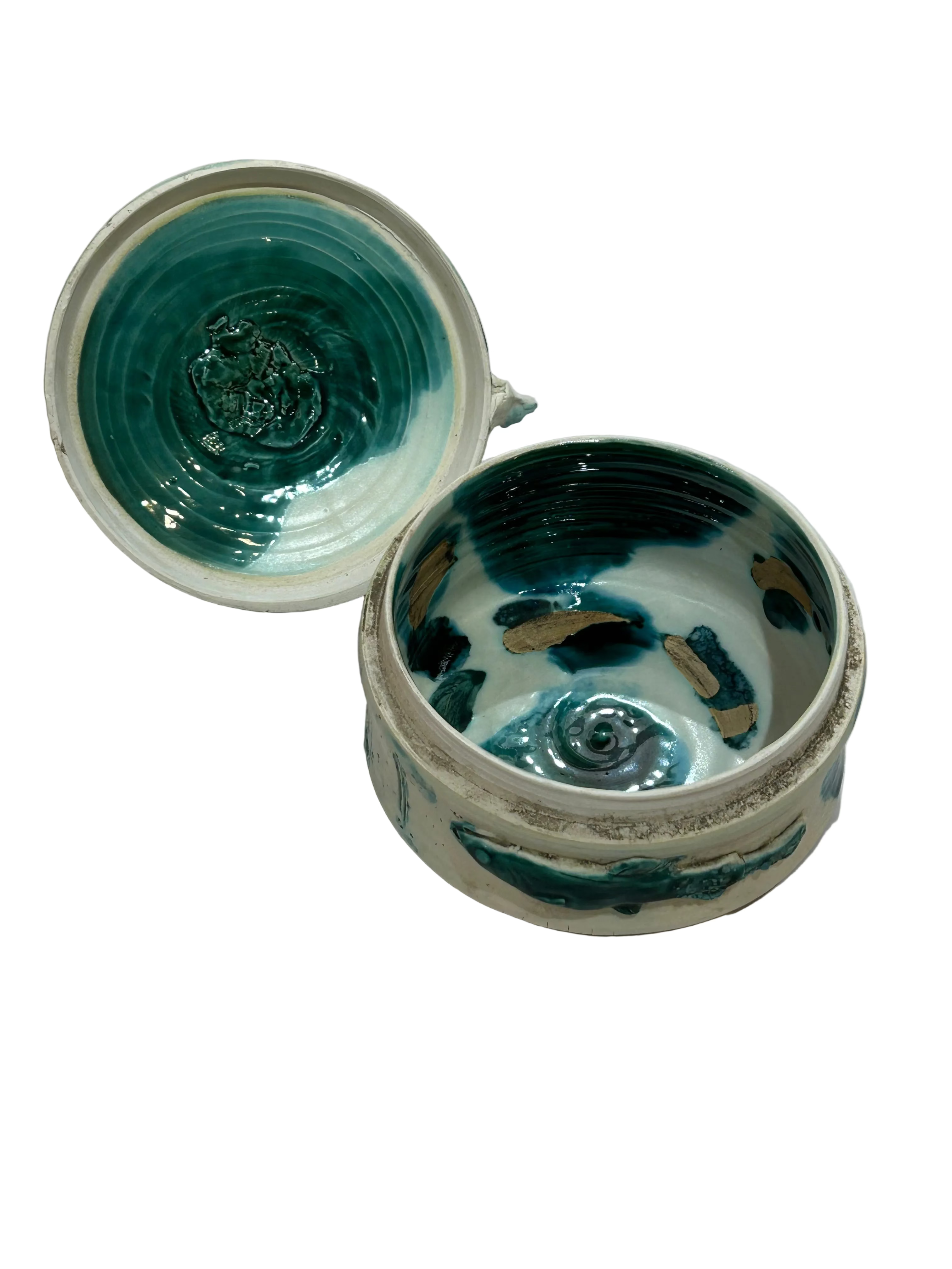 Vintage aquatic themed lidded pottery
