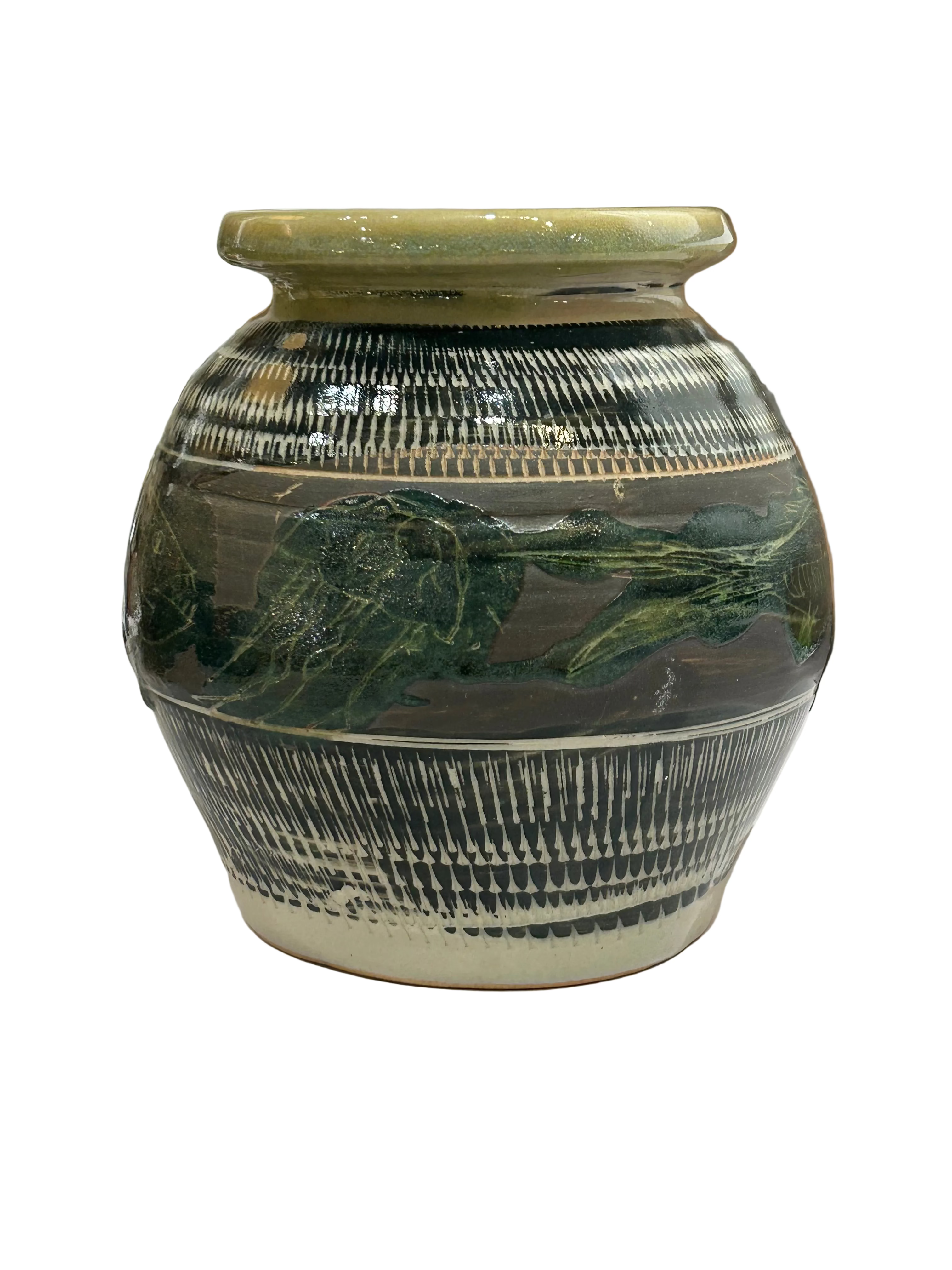 Studio Pottery Vase with Fish Design