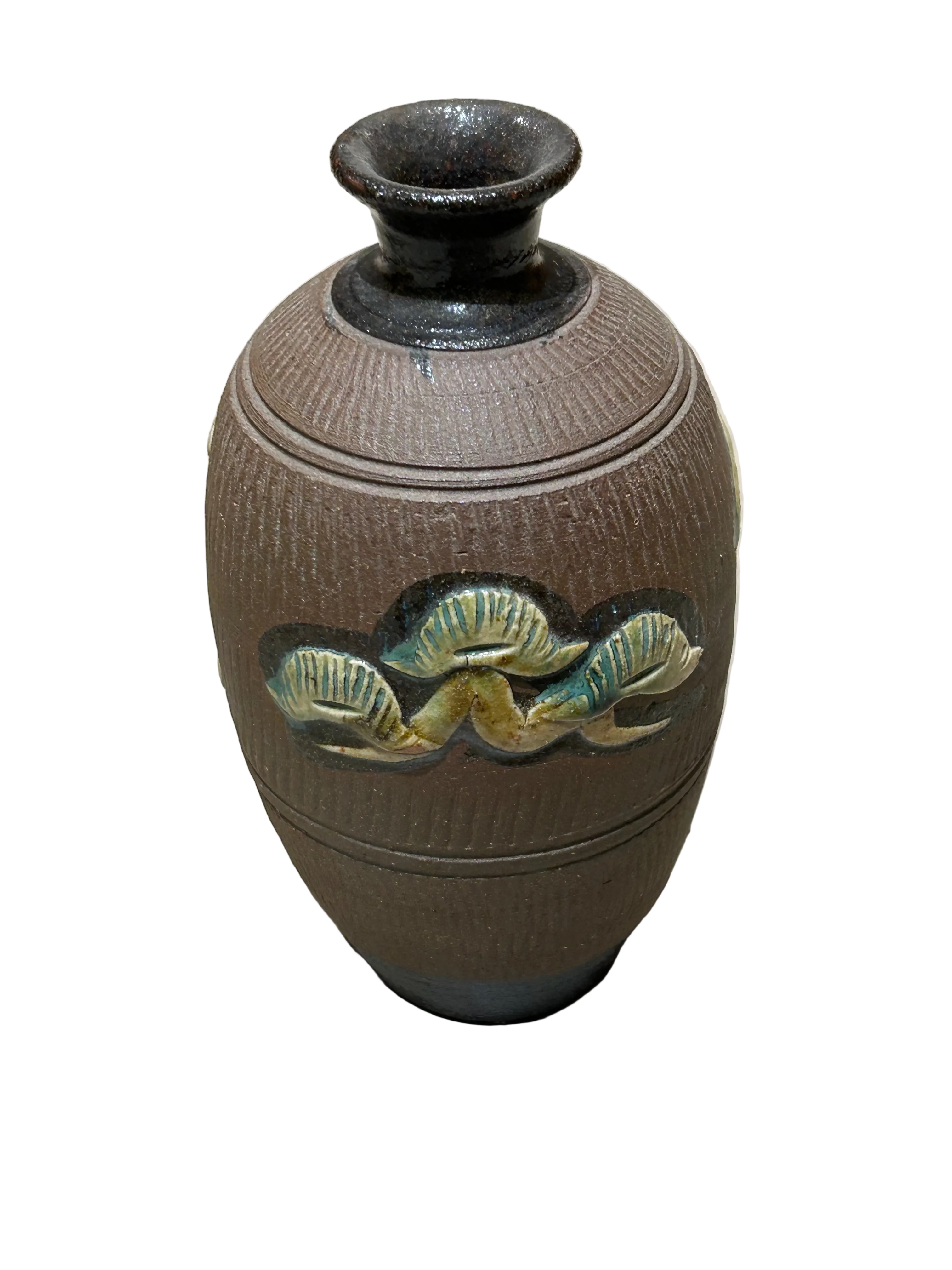 Vintage Textured Pottery Vase with Motifs