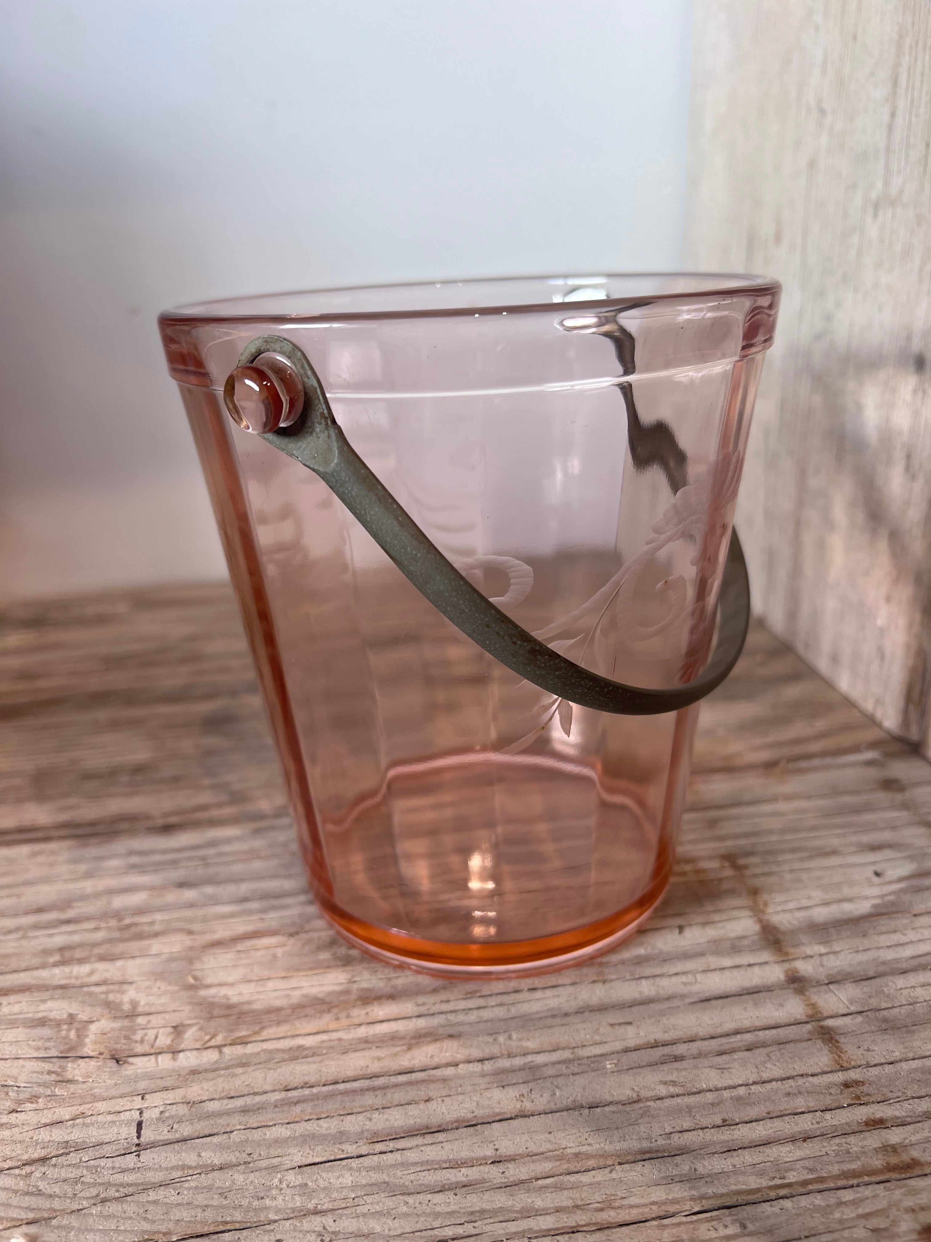 Vintage Pink Small Ice Bucket w/Etching