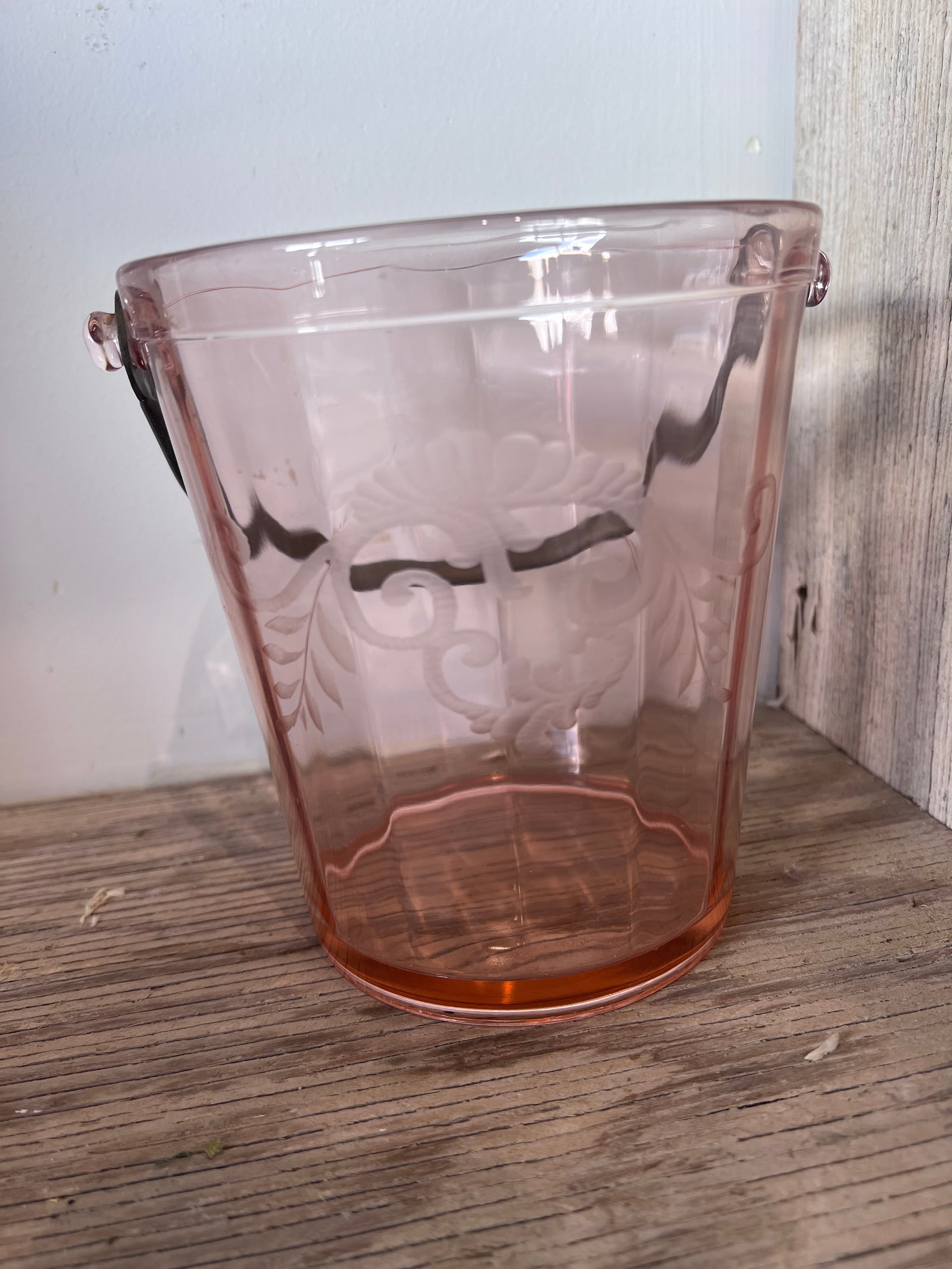 Vintage Pink Small Ice Bucket w/Etching