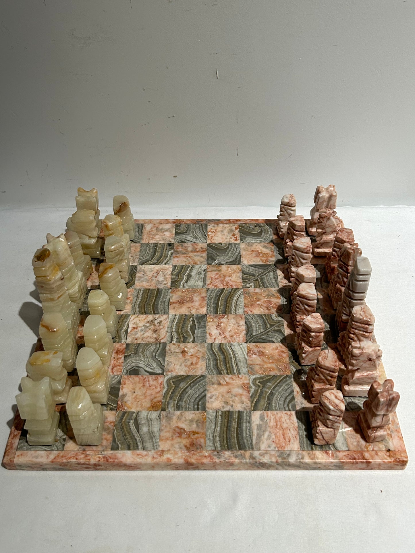 Vintage pink and gray/white chess set