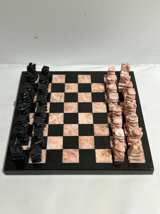 Vintage mini pink and black chess set