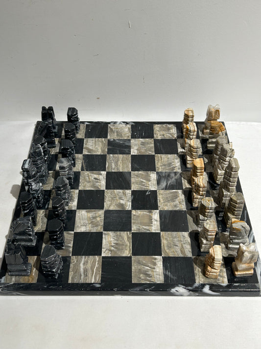 Vintage black and gray marble chess set