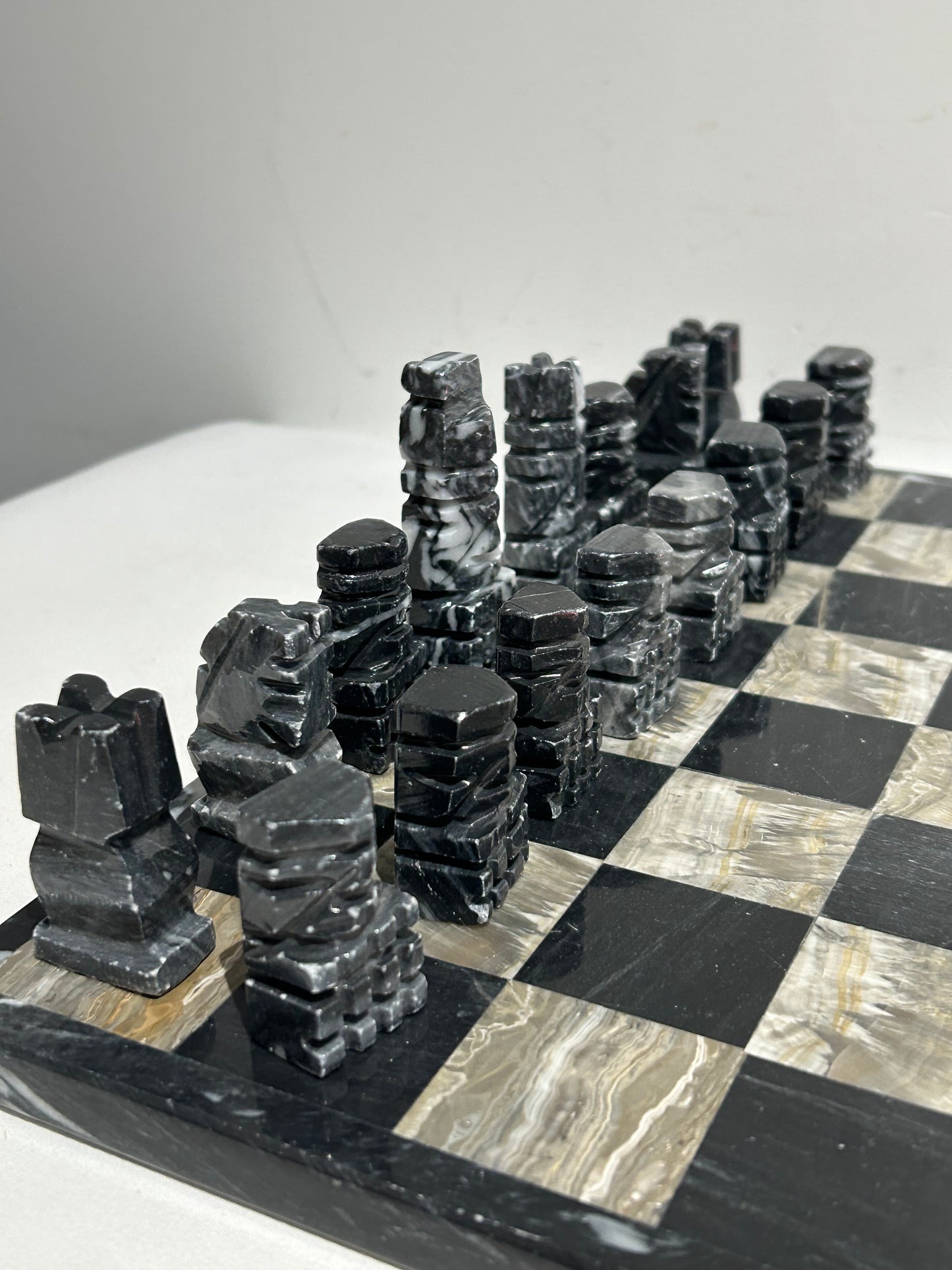 Vintage black and gray marble chess set