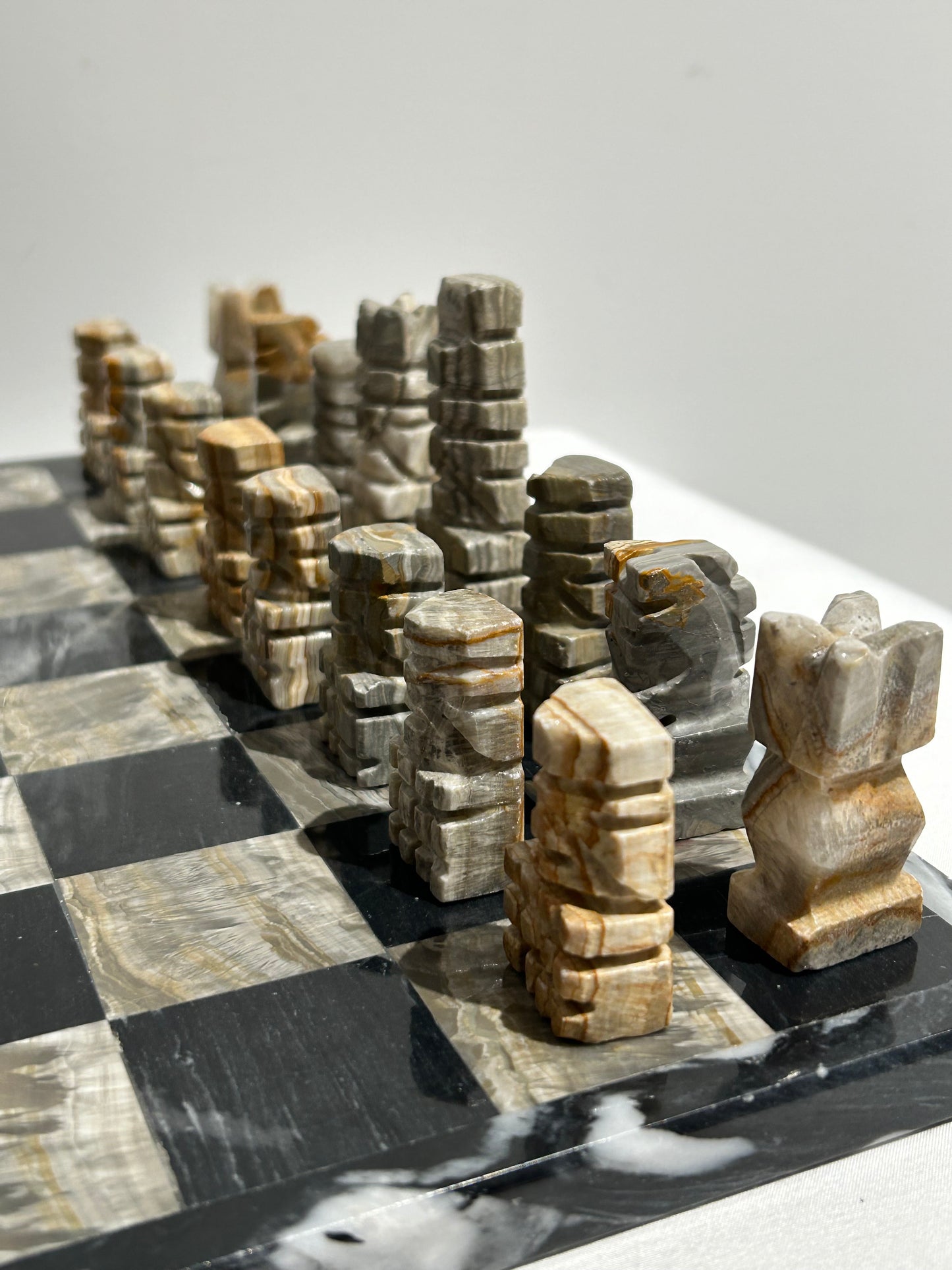 Vintage black and gray marble chess set