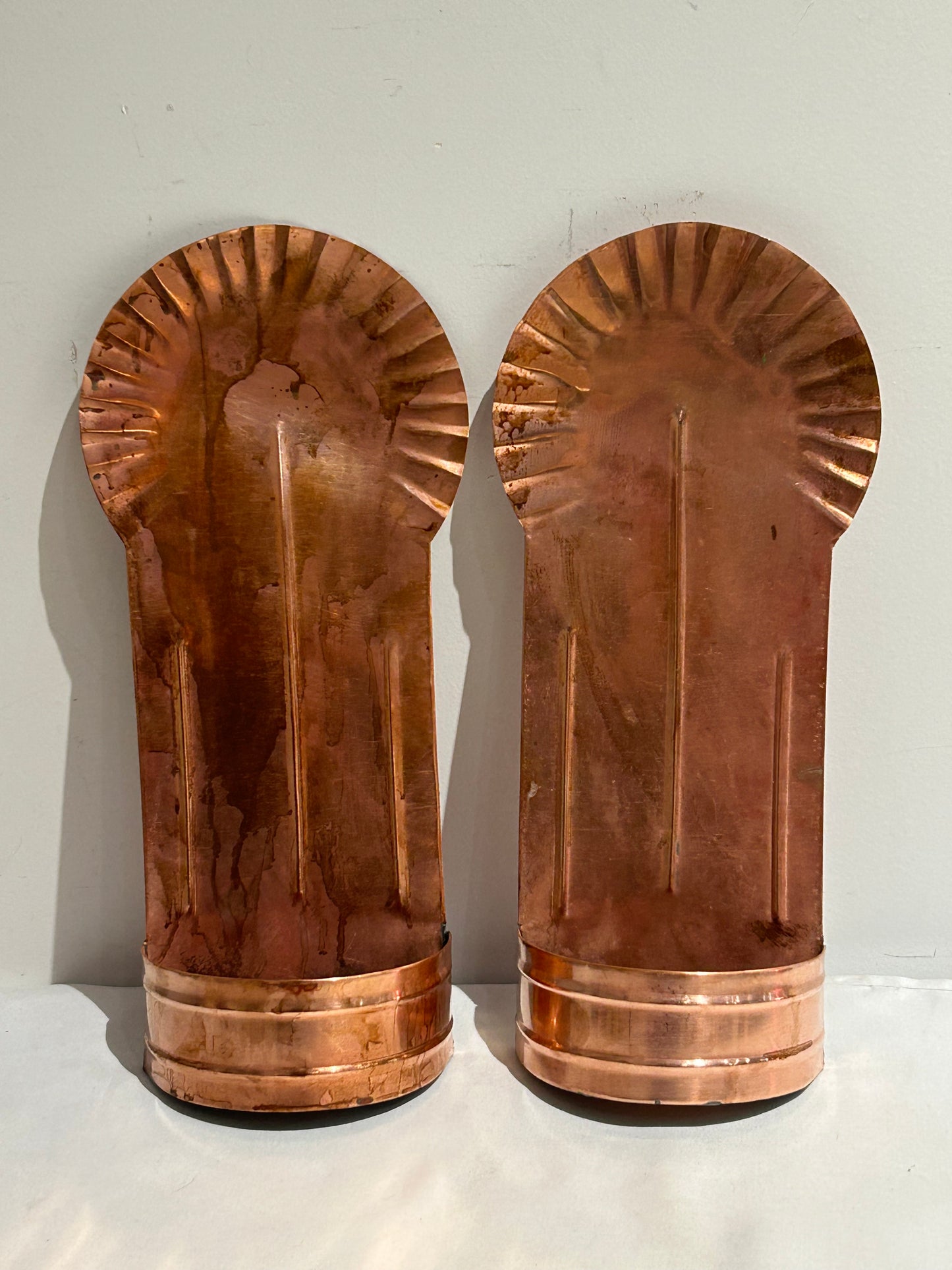 Vintage pair of copper candle holder sconces