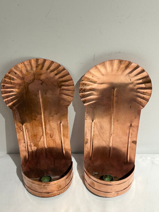 Vintage pair of copper candle holder sconces