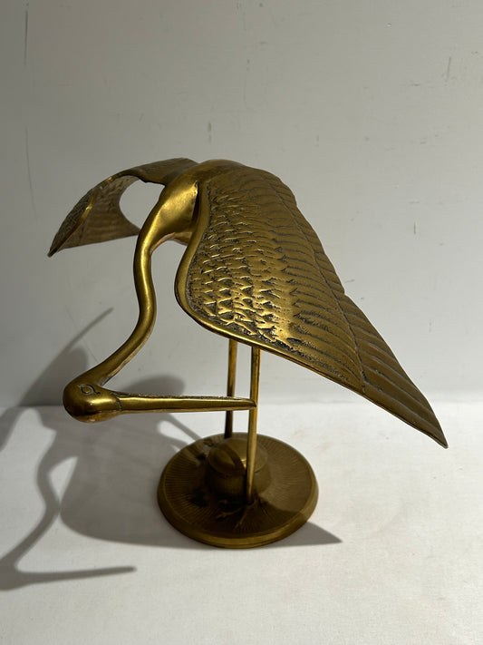 Vintage brass crane statue