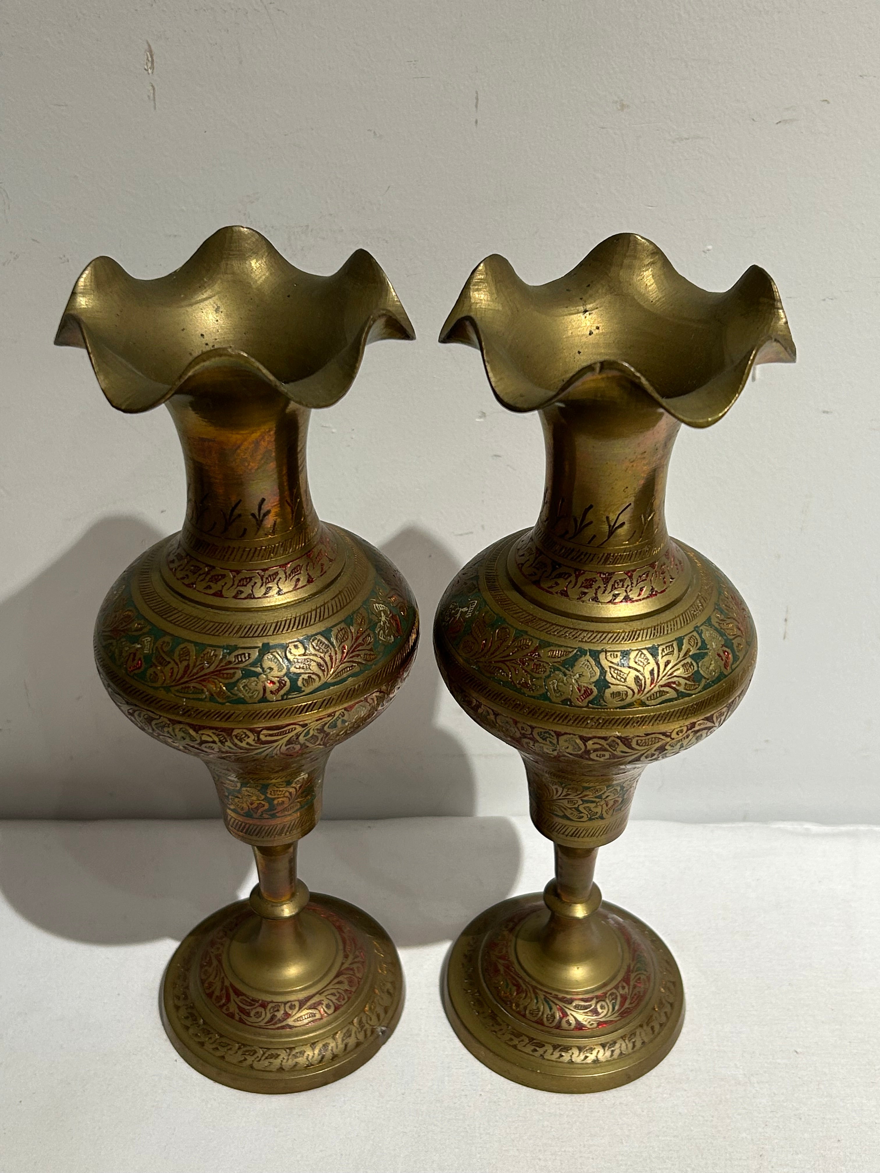 Vintage etched brass vase