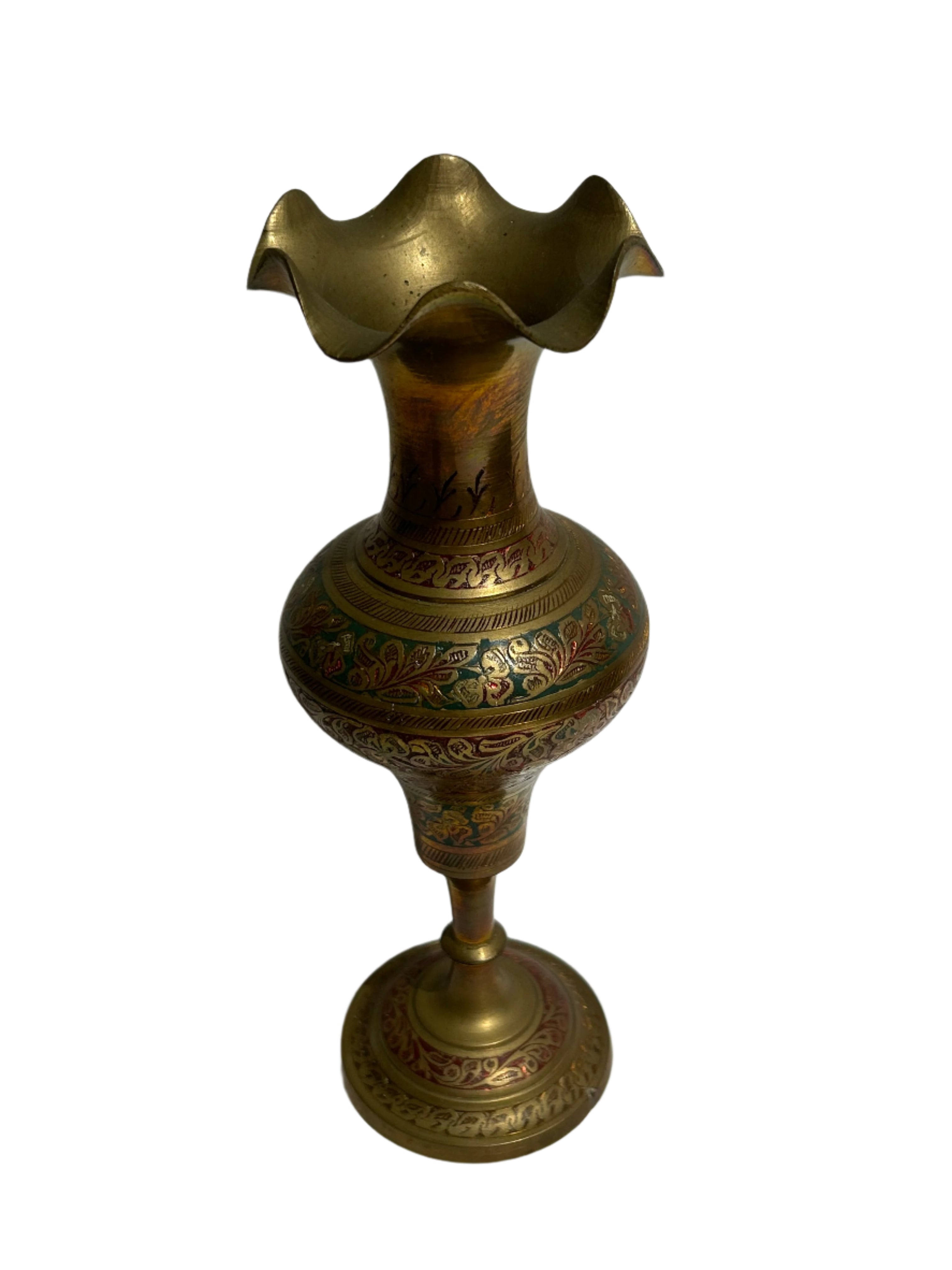 Vintage etched brass vase