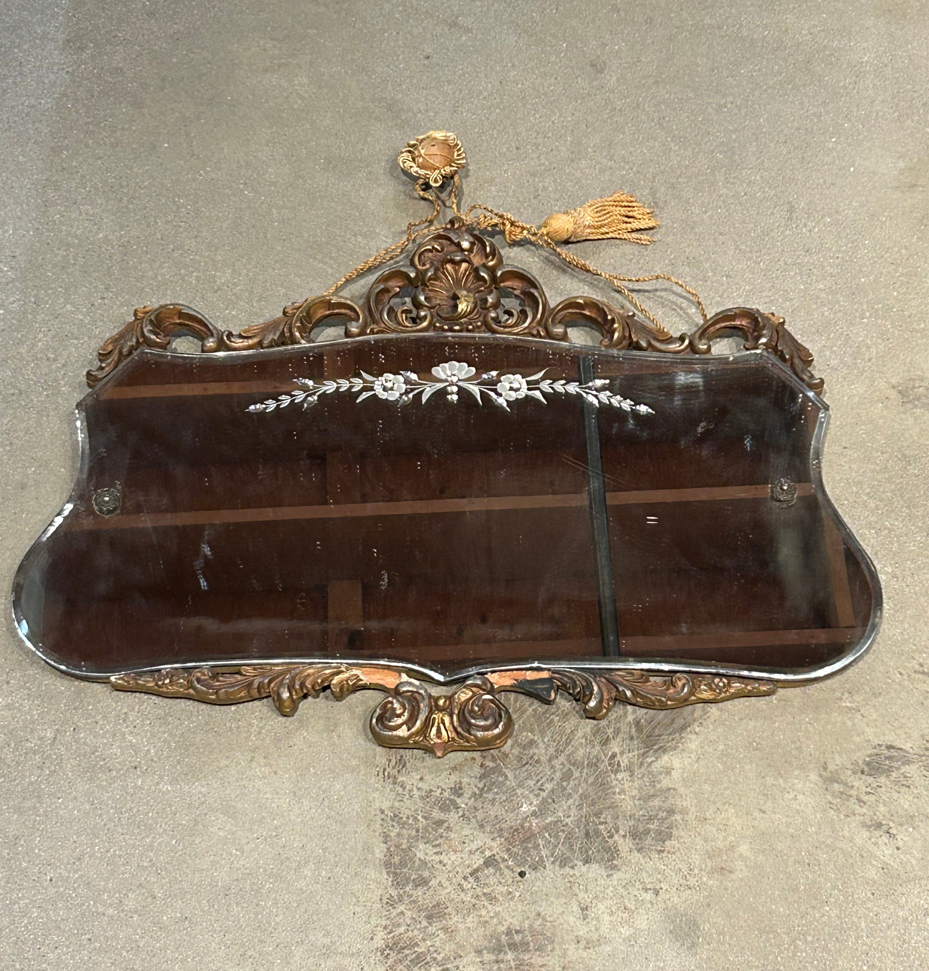 Vintage gold deco mirror with tassel