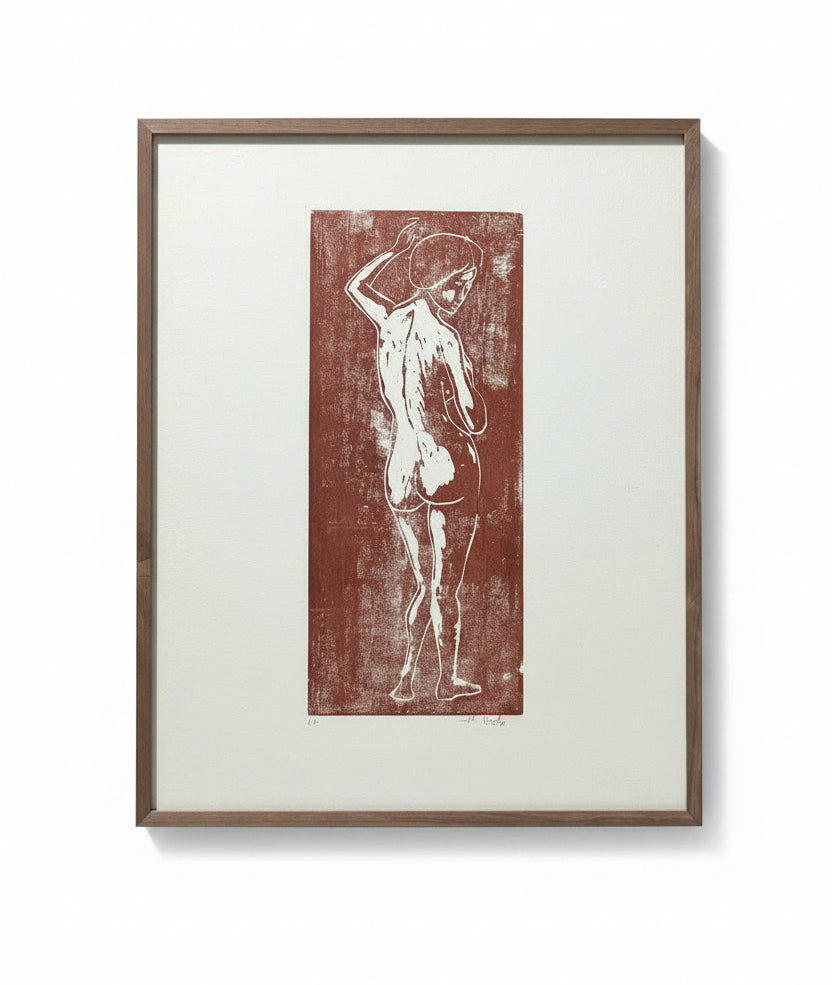 Vintage standing nude female colored lithograph