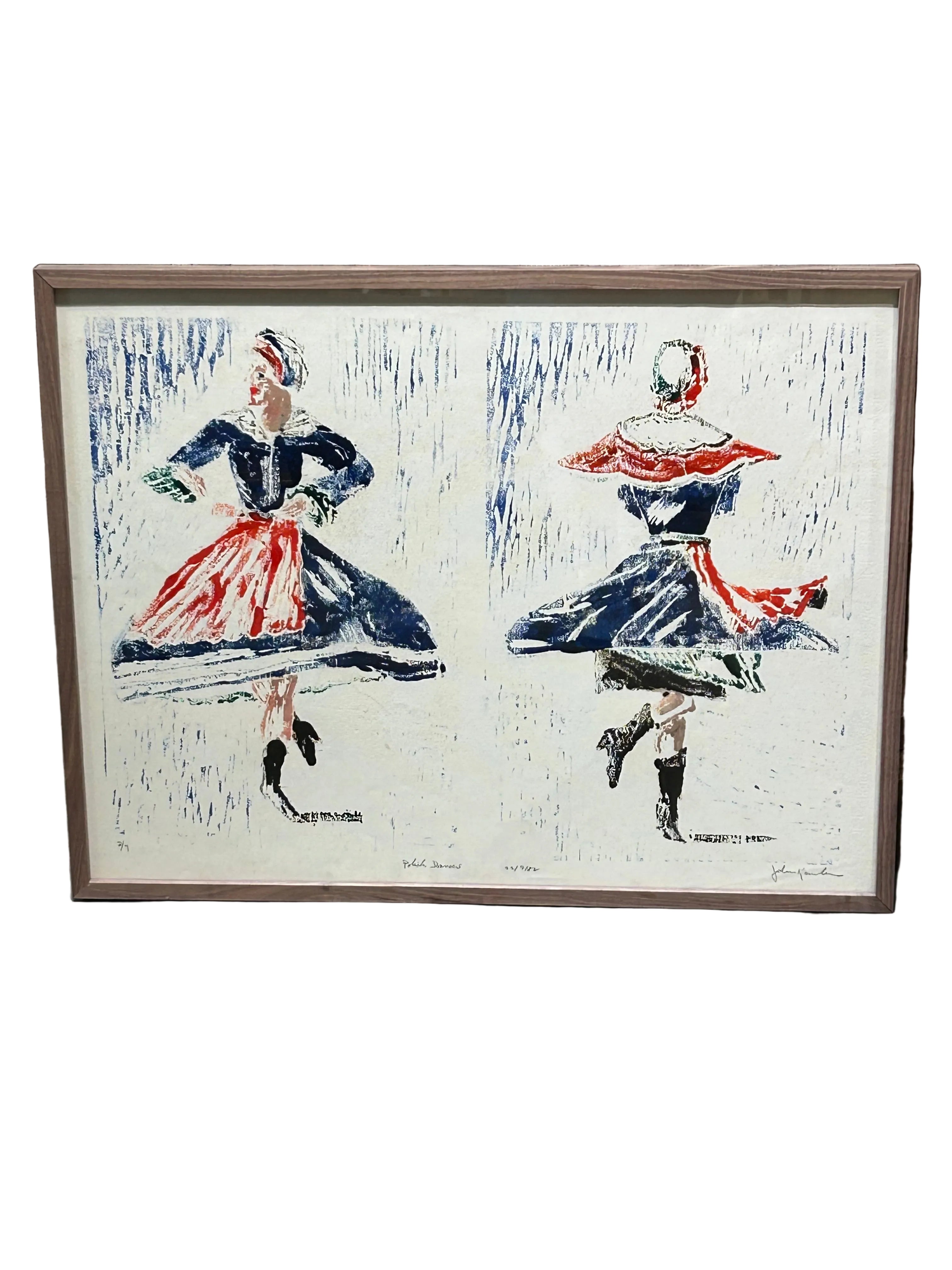 Vintage "Polish Dancers" colored lithograph