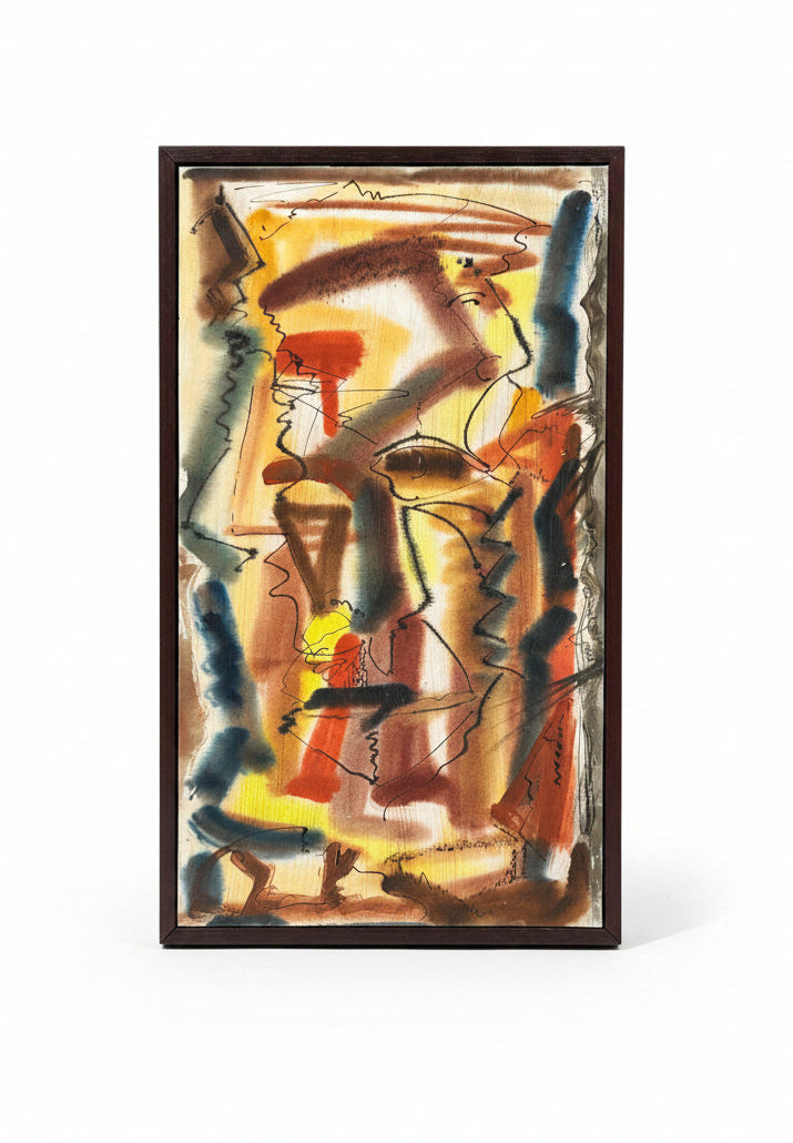 Vintage abstract multi-colored watercolor & black ink