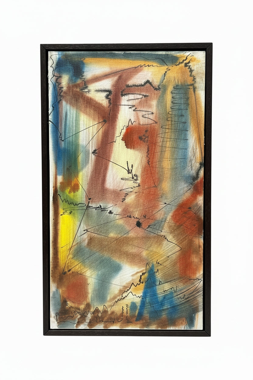Vintage abstract multi-colored watercolor & black ink