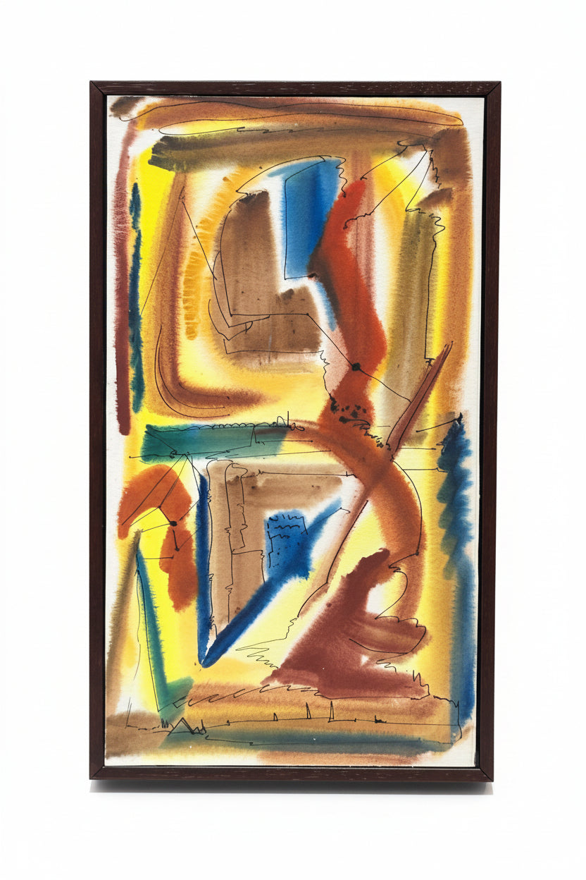 Vintage abstract multi-colored watercolor & black ink