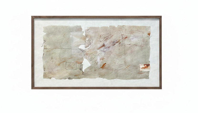 Vintage abstract linework w/ brown painted accents on paper