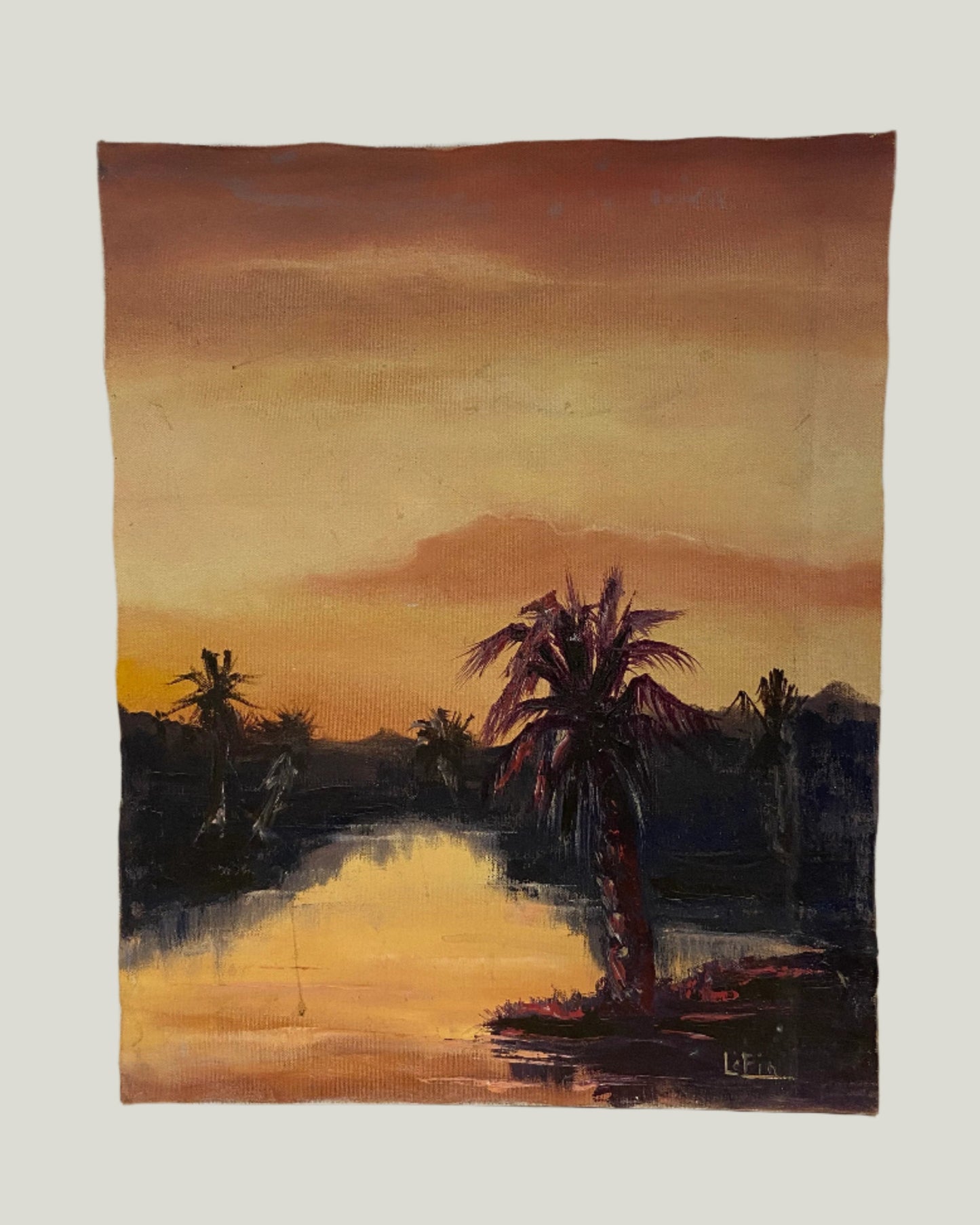 Vintage palm landscape oil painting