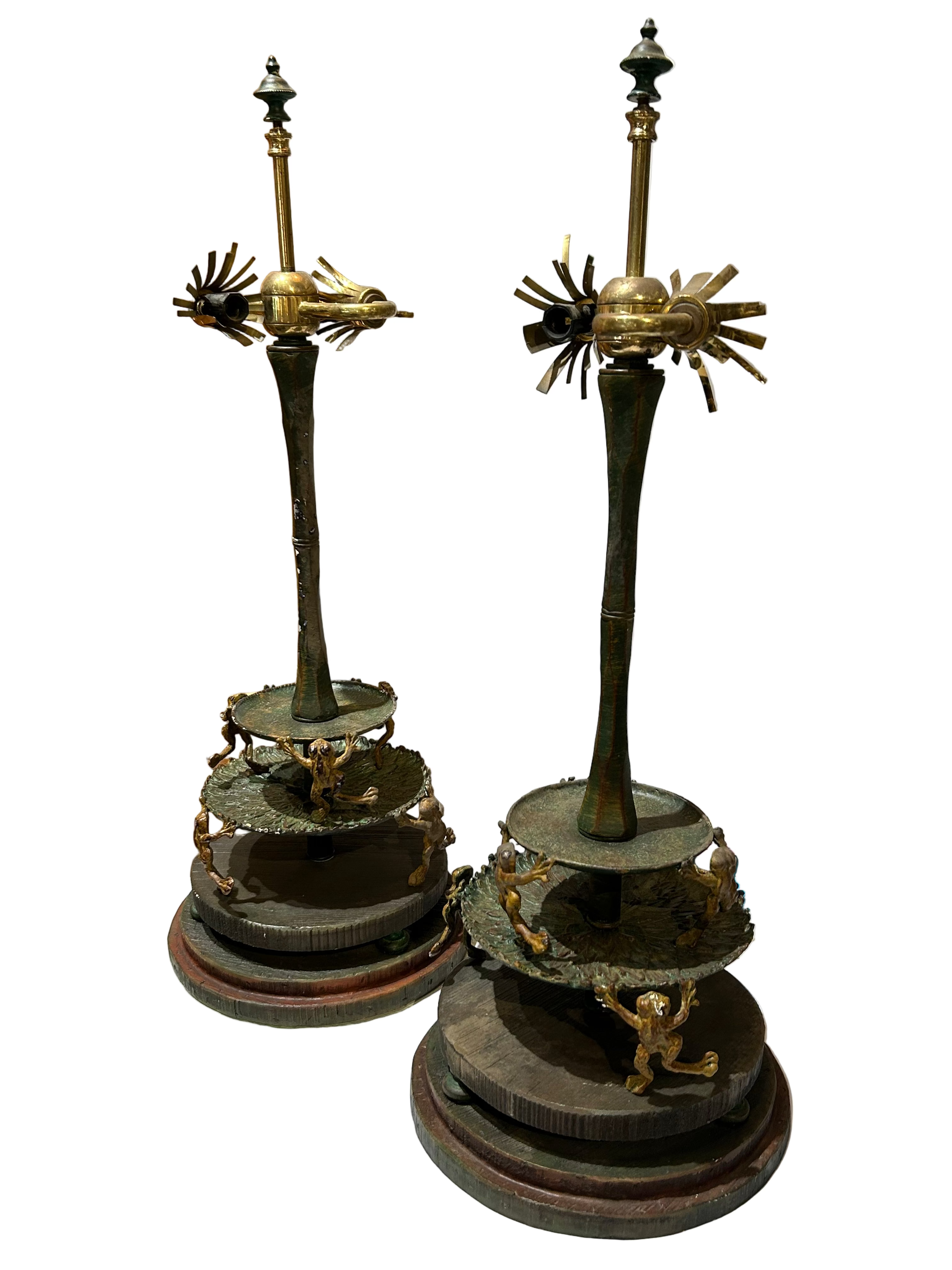 Vintage set of multi tiered frog lamps