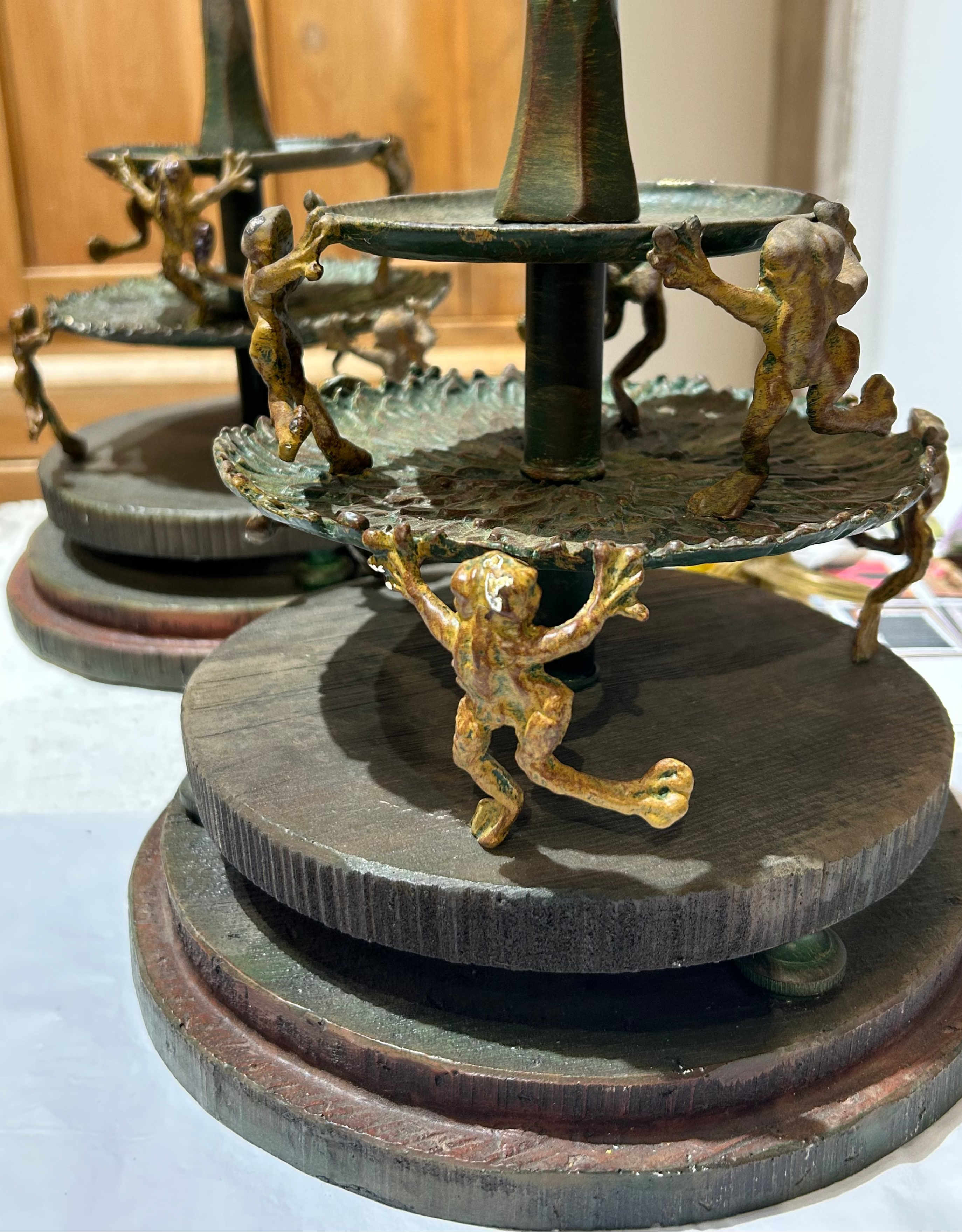 Vintage set of multi tiered frog lamps