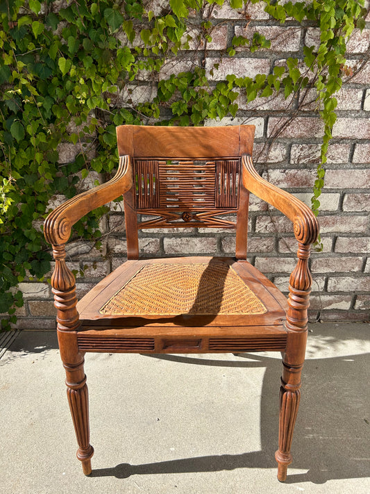 Vintage carved walnut and cane dining chair