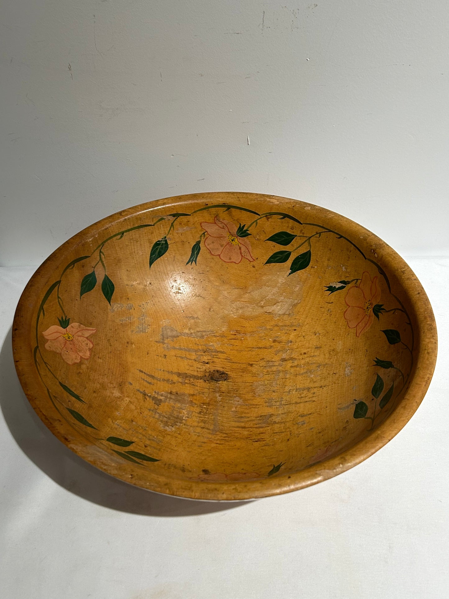 Vintage wooden floral dough bowl