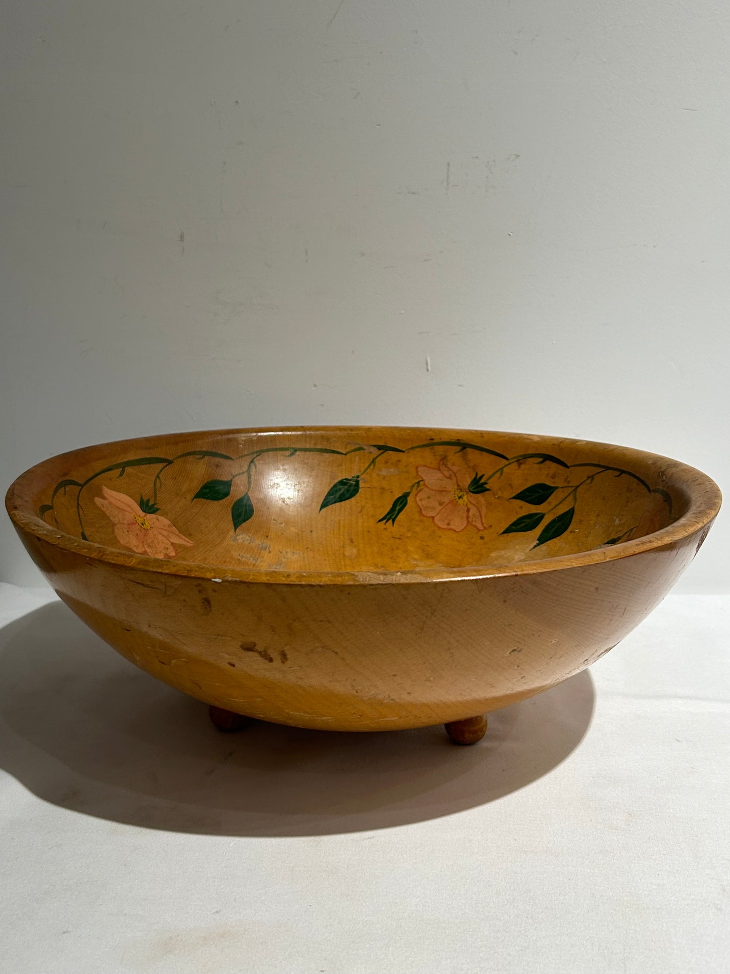 Vintage wooden floral dough bowl