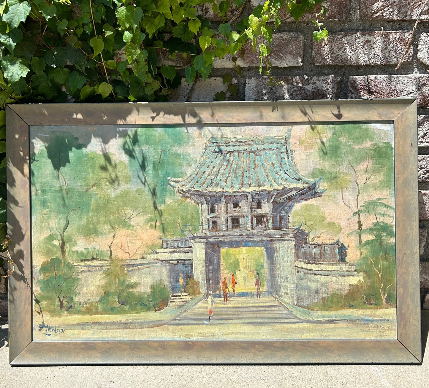 Vintage Japanese Tea Garden painting signed