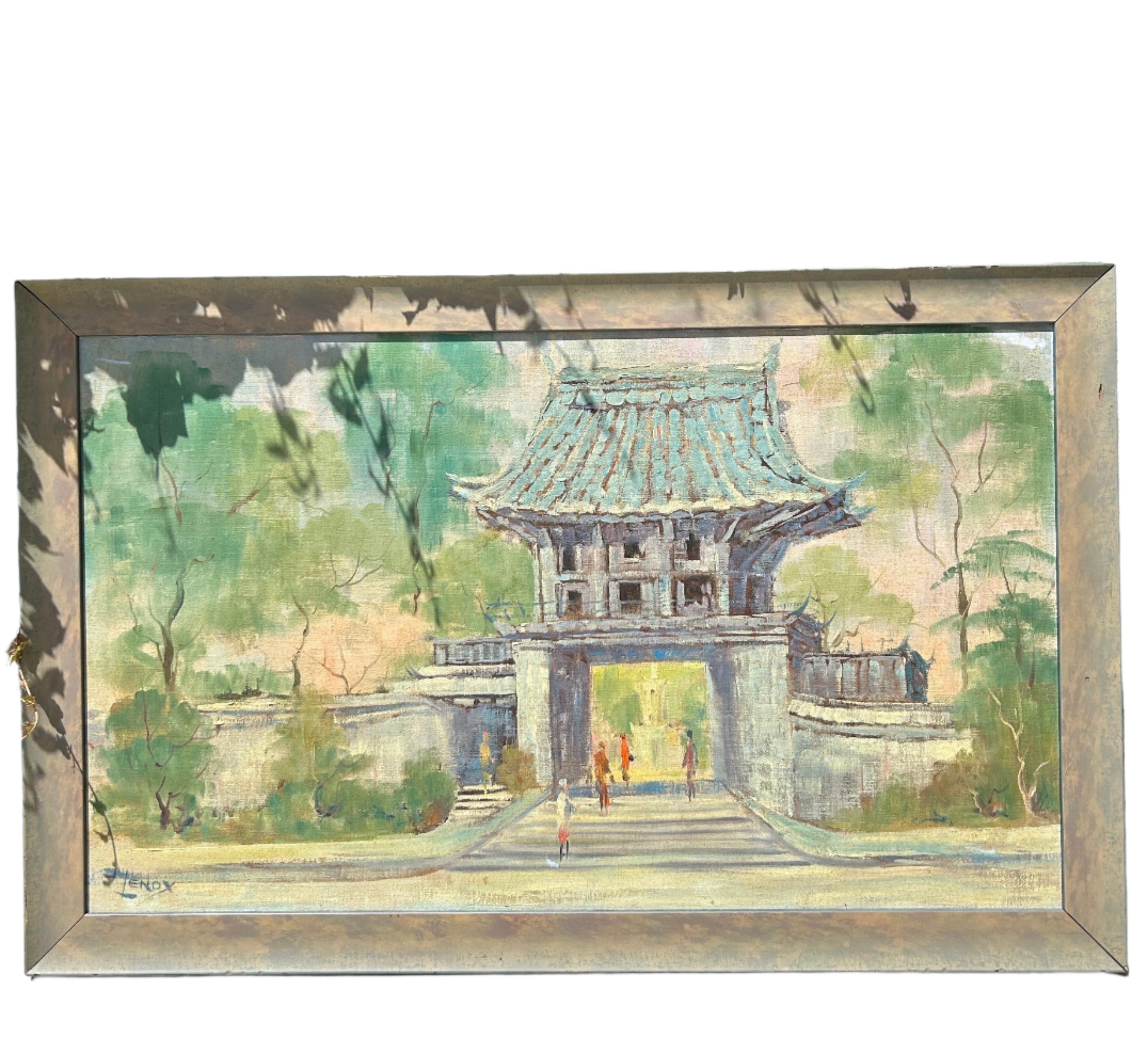 Vintage Japanese Tea Garden painting signed