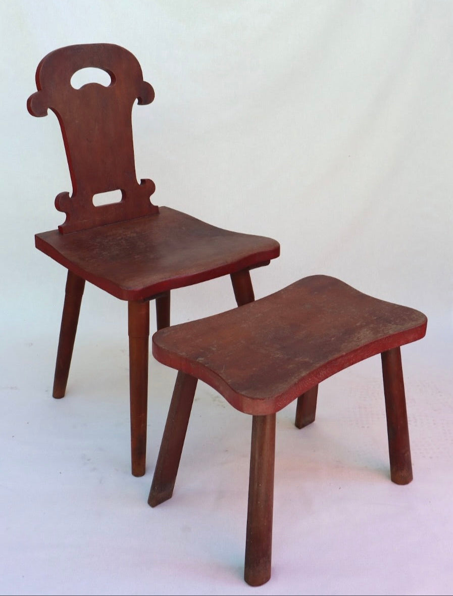 SET OF ONE CHAIR & ACCOMPANYING STOOL