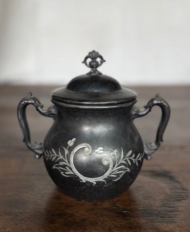 Vintage silver plate two-handled teapot