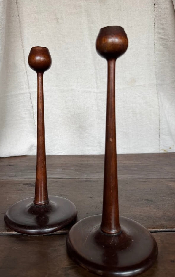 Set of two MCM wood candle sticks