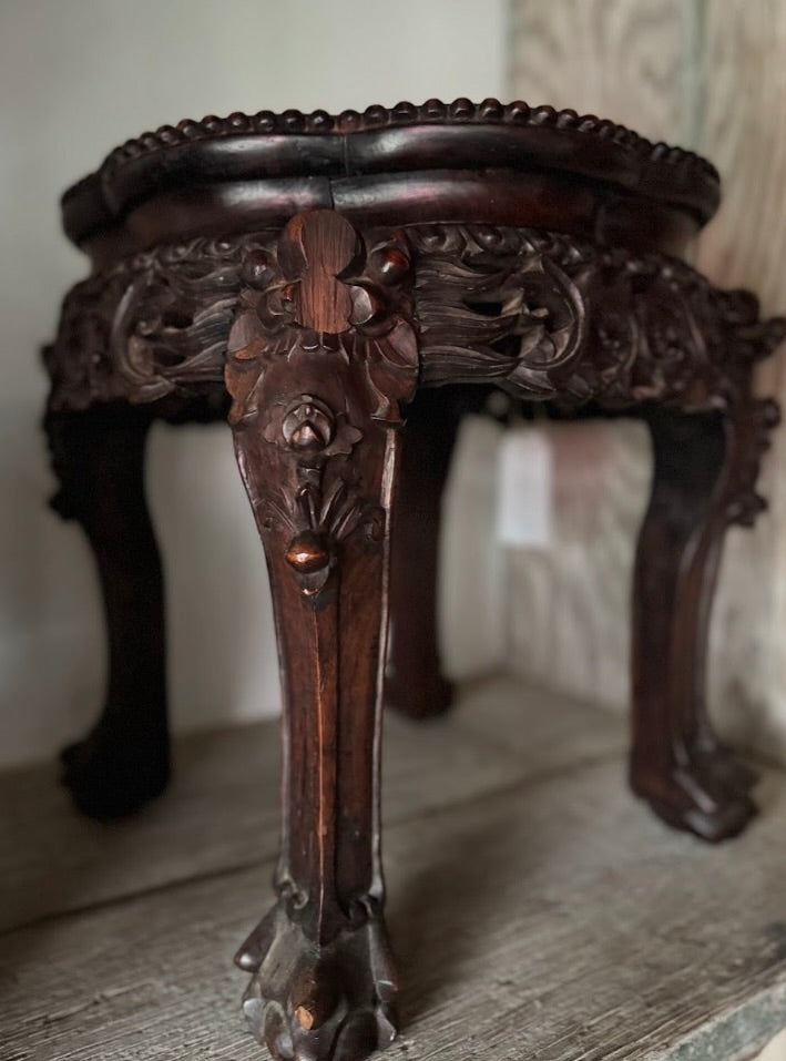 Vintage wood side table with marble top