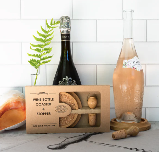 Wine Coaster & Stopper Set, Oak - Gift Box