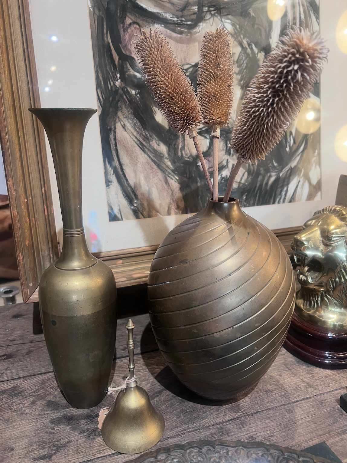 Vintage ribbed brass vase