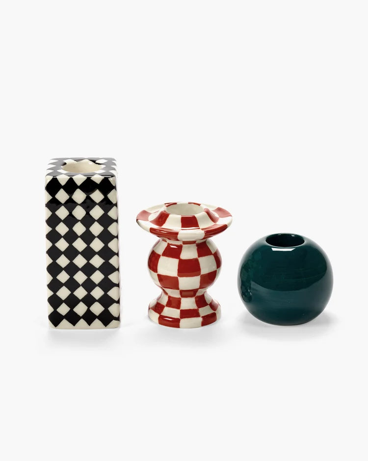 Candle holder set/3 Chessboard