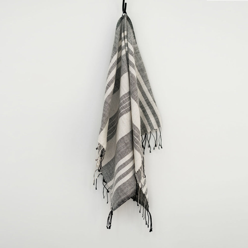 USVA Towel Collection | White with Grey Stripes - Hand Woven Hand Towel 19" x 30"