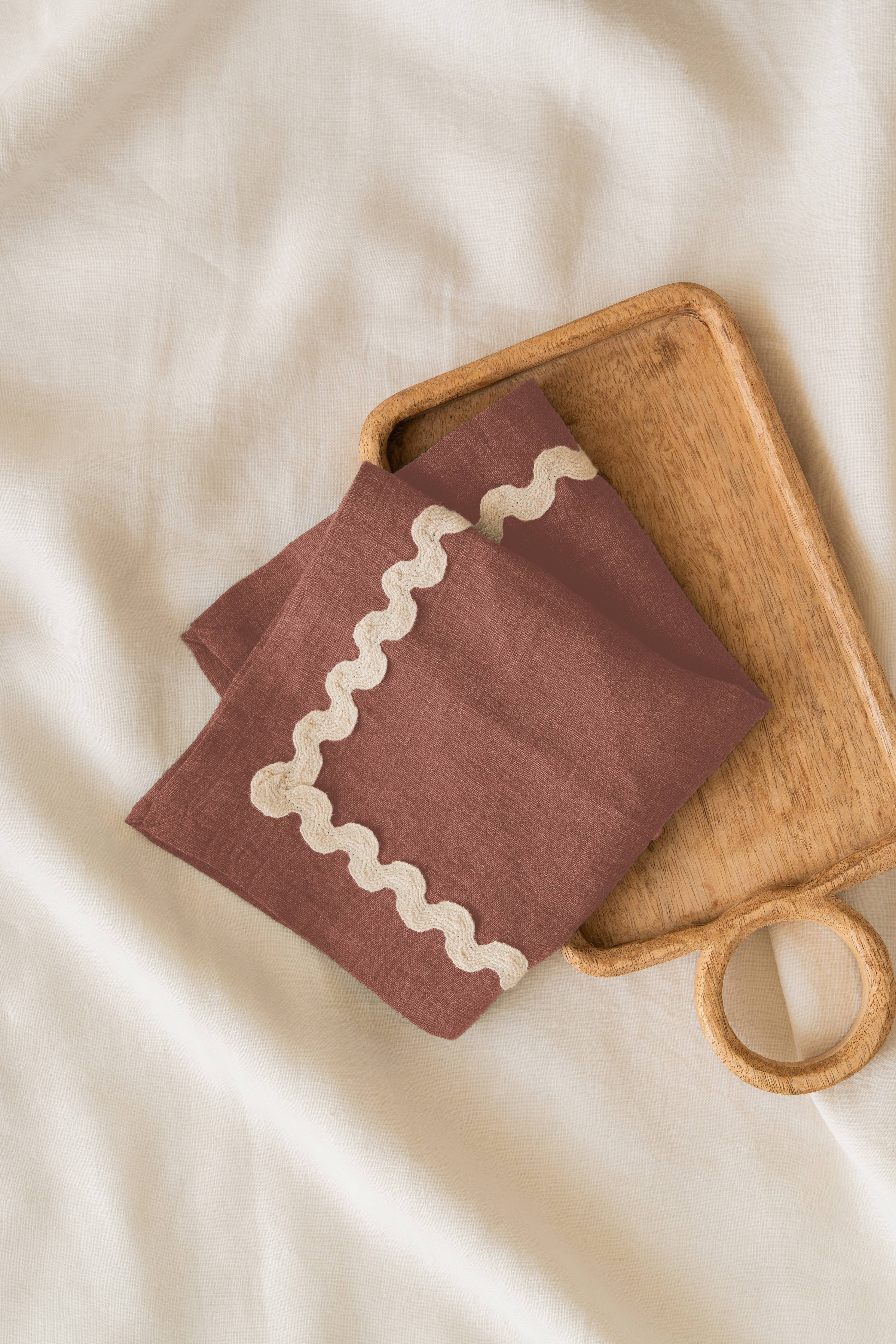 Modern Linen Napkin – Natural Lace: Cinnamon Brown / Set of 2 - 10"x10"