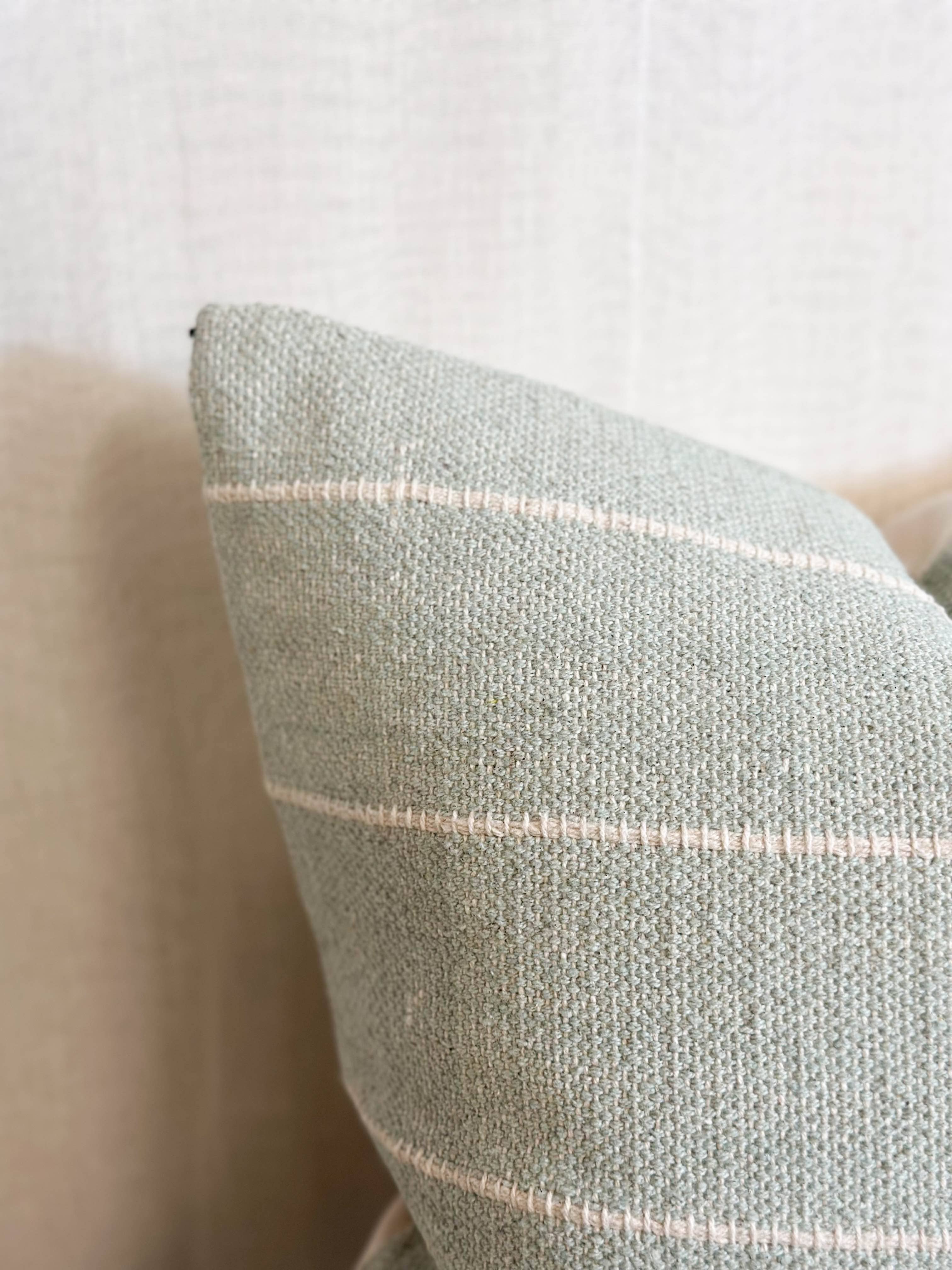 India Luxe Cotton Pillow 20 x 20  - Sage Stripe