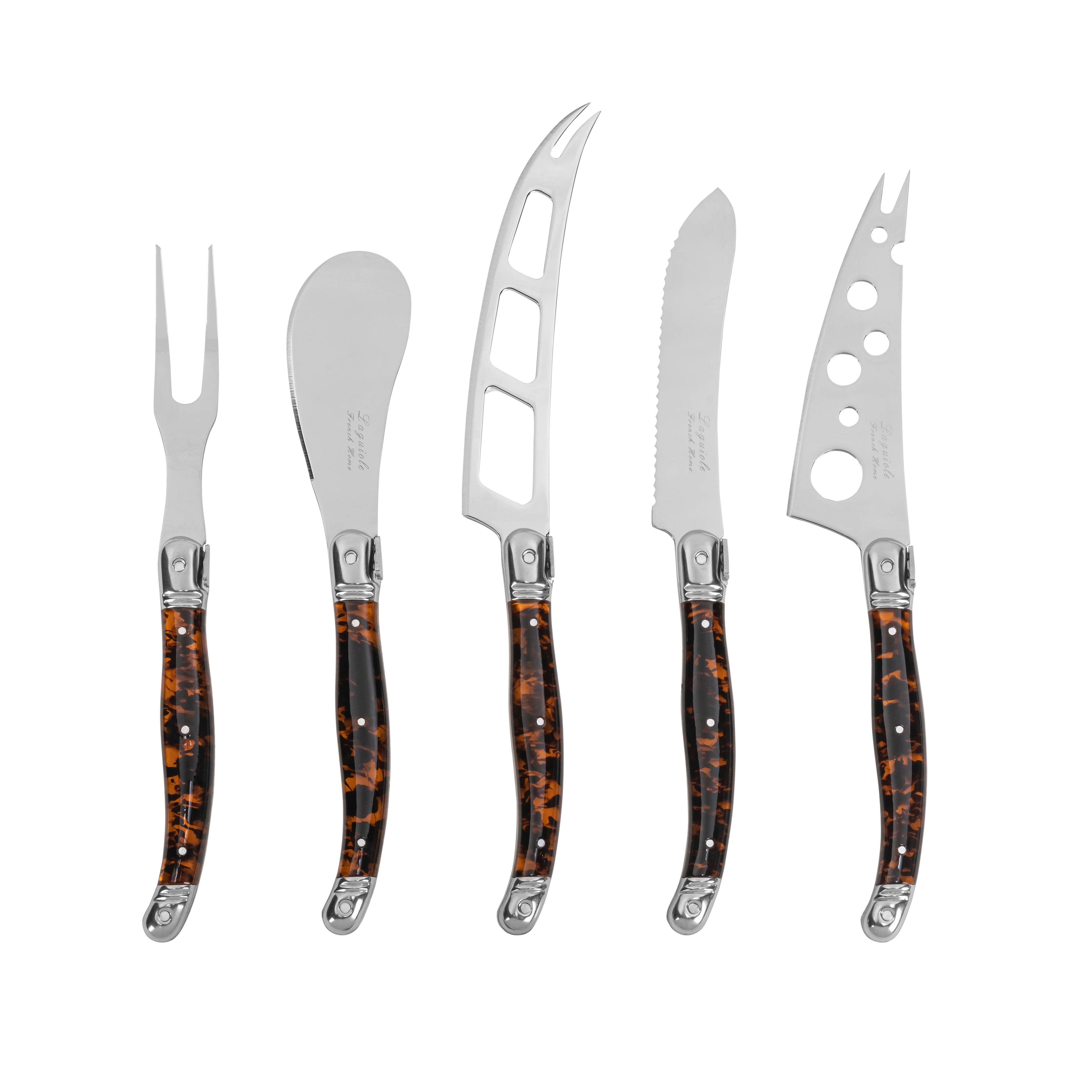 Laguiole 5-Piece Artisan Tortoise Shell Cheese Knife Set