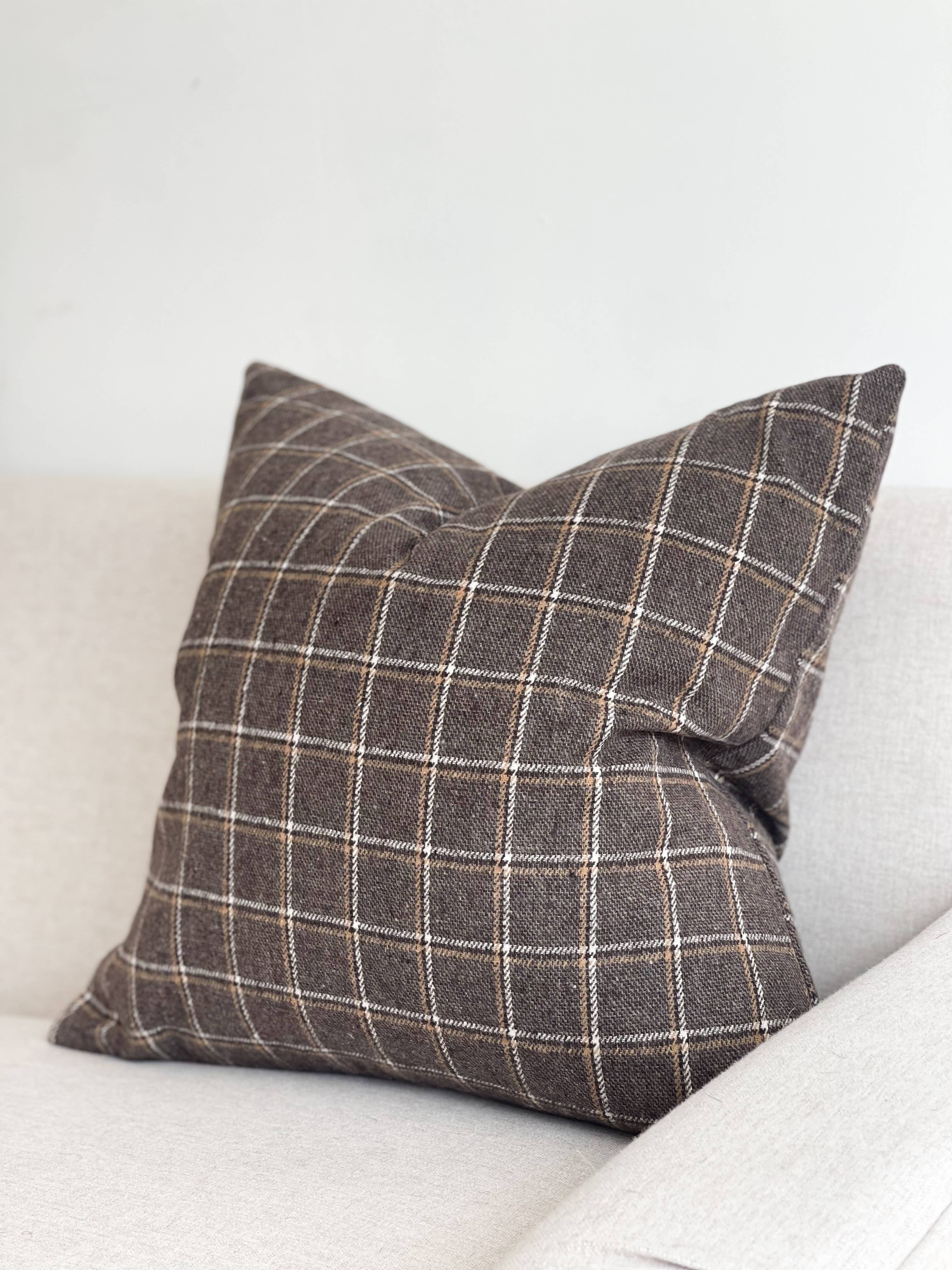 Robyn Wool Effect Pillow 18 x 18  – Brown Cheque