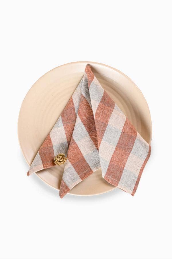 Clara Linen Napkin – Classic Checks: Terracotta-clara / Set of 2 - 10"x10"