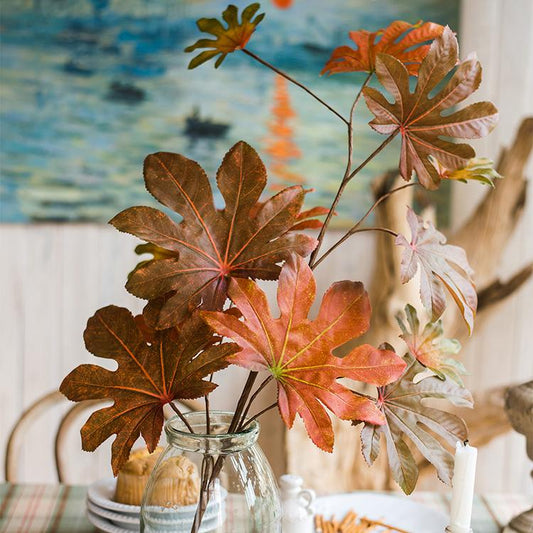 Artificial Fatsia Leaf in Autumn Red 32" Tall Faux