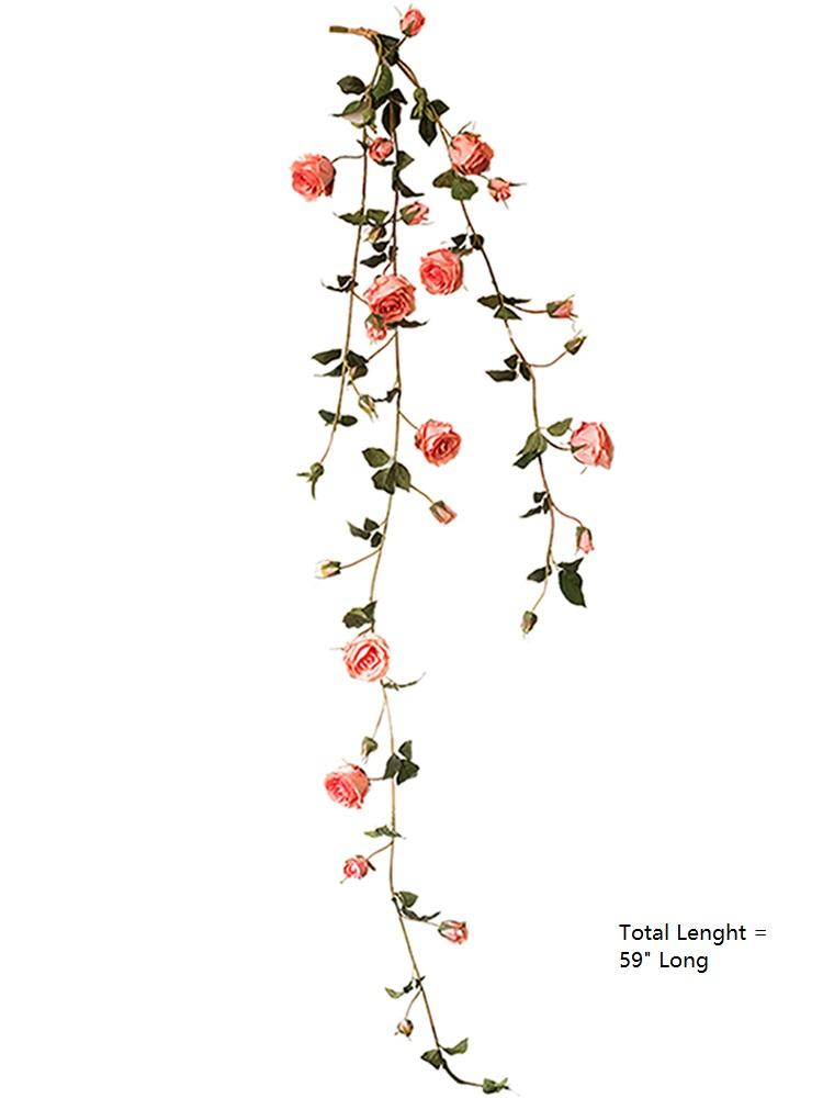 Artificial Rose Branch Vine in Pink 59" Long