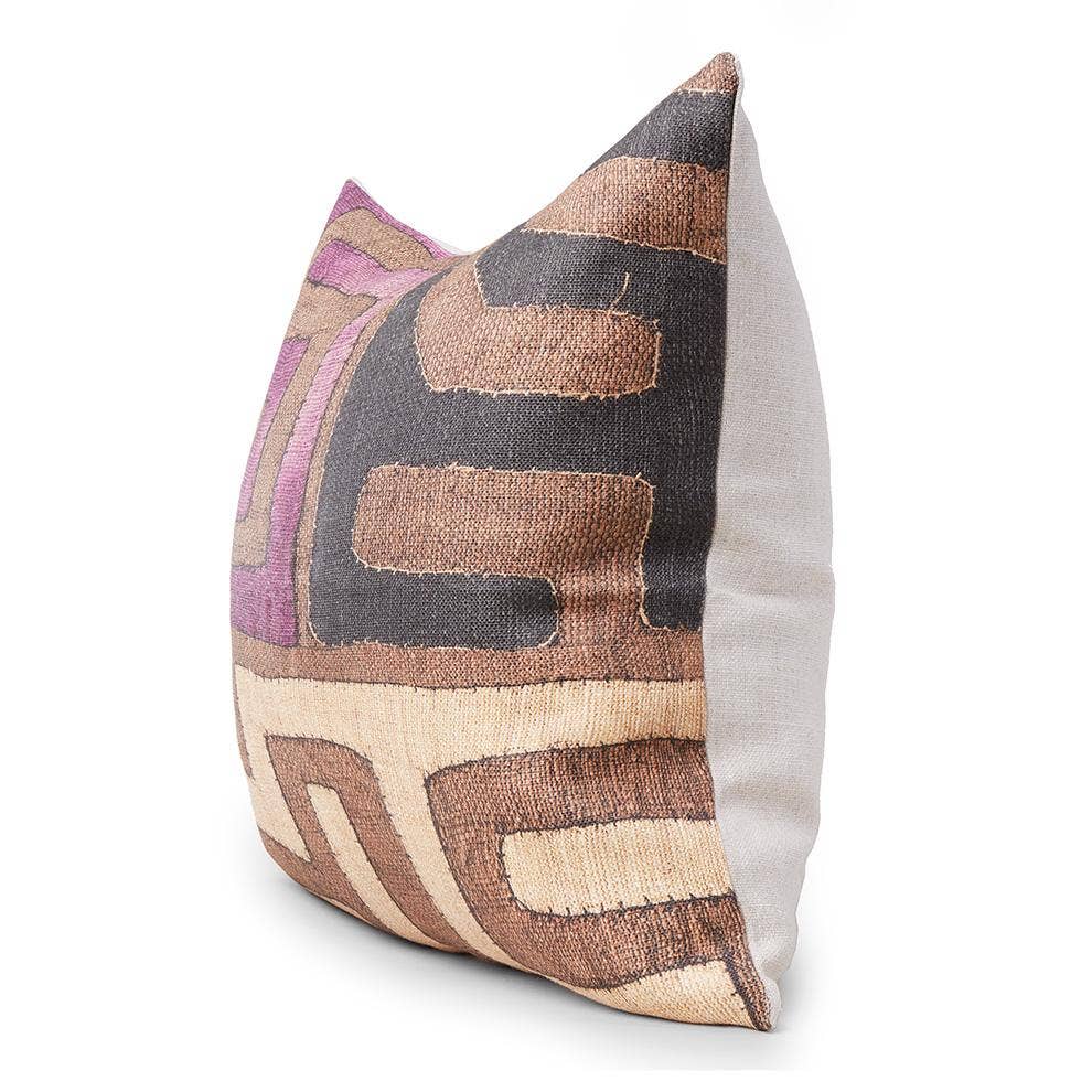 Plum Patchwork Kuba Cloth Pillow